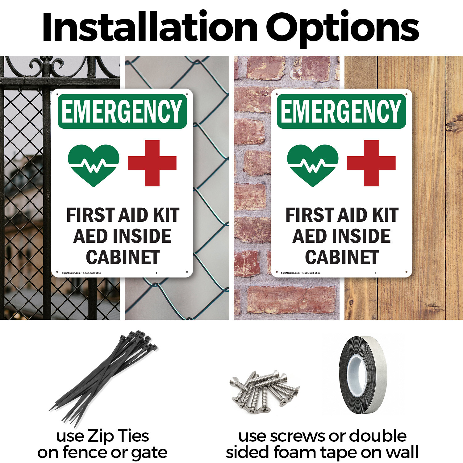 (2 Pack) First Aid Kit AED With Symbol OSHA Emergency Sign Decal Metal Plastic