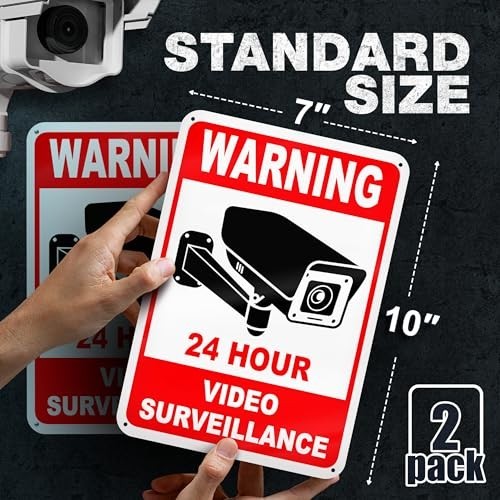 24 Hour Video Surveillance Sign, 7×10 Reflective Aluminum, 2 Pack | Smile You&rsquo;re