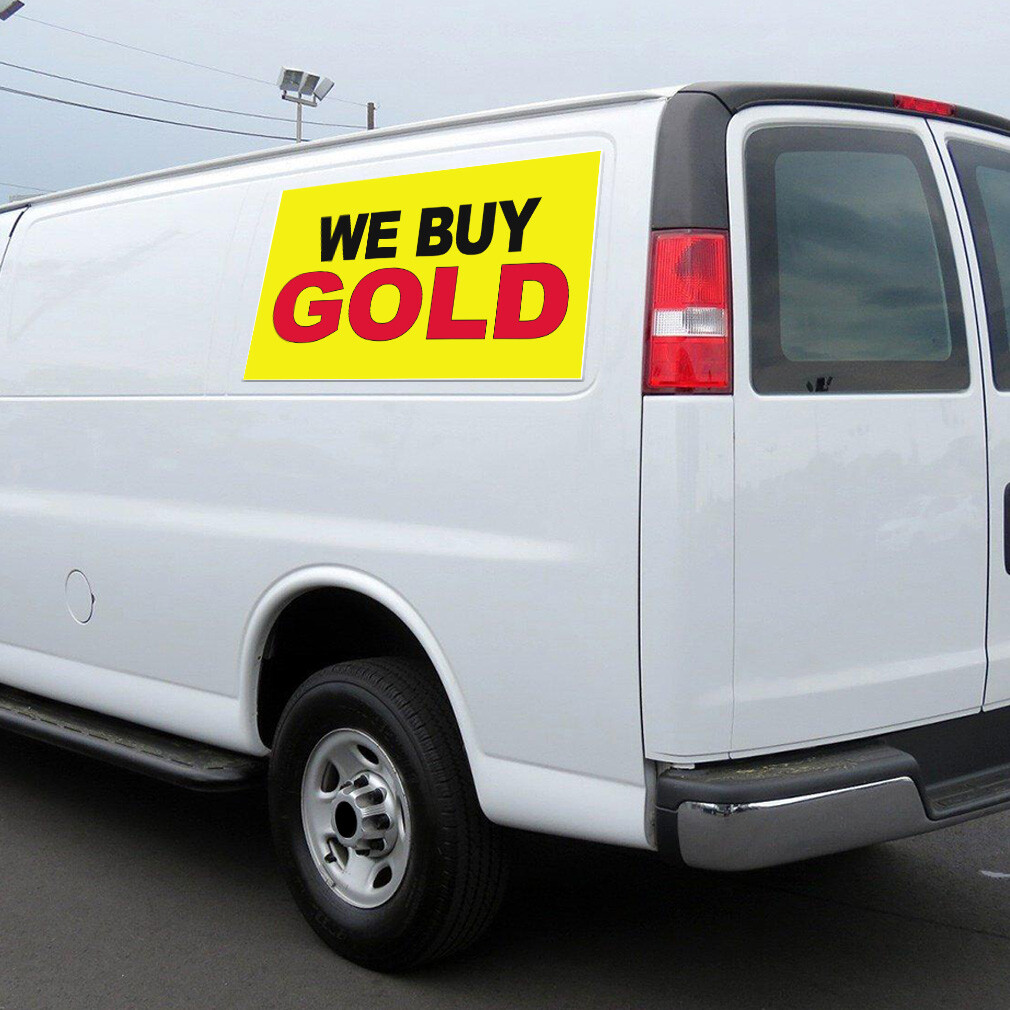 Car Magnet Set of 2 We Buy Gold Yellow Background Black Red Industrial Sign
