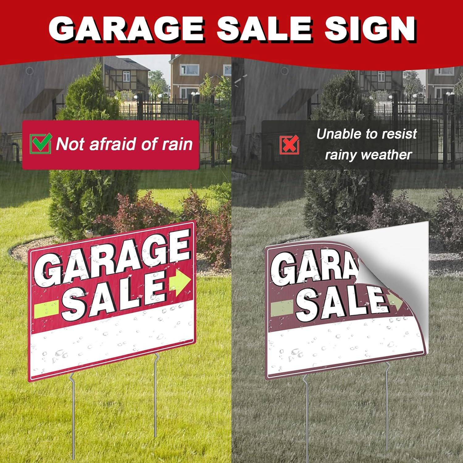 Garage Sale Signs, 17&Prime; X 13&Prime;, 6 Pcs Double Side Garage Sale Sign with Stakes Lar