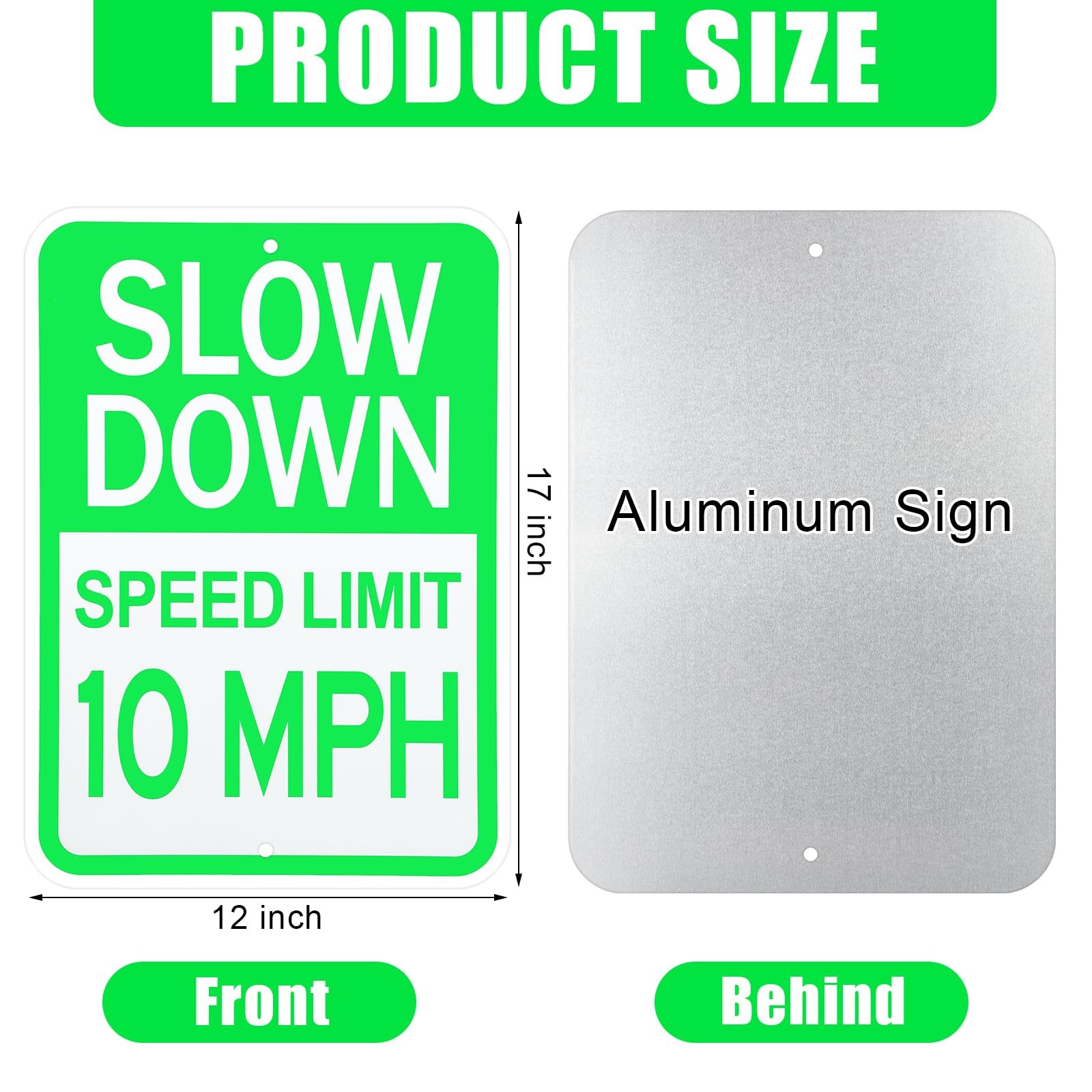 2 Pack 17×12 Inch Slow Down Sign Speed Limit 10 MPH Traffic Sign for Driveway