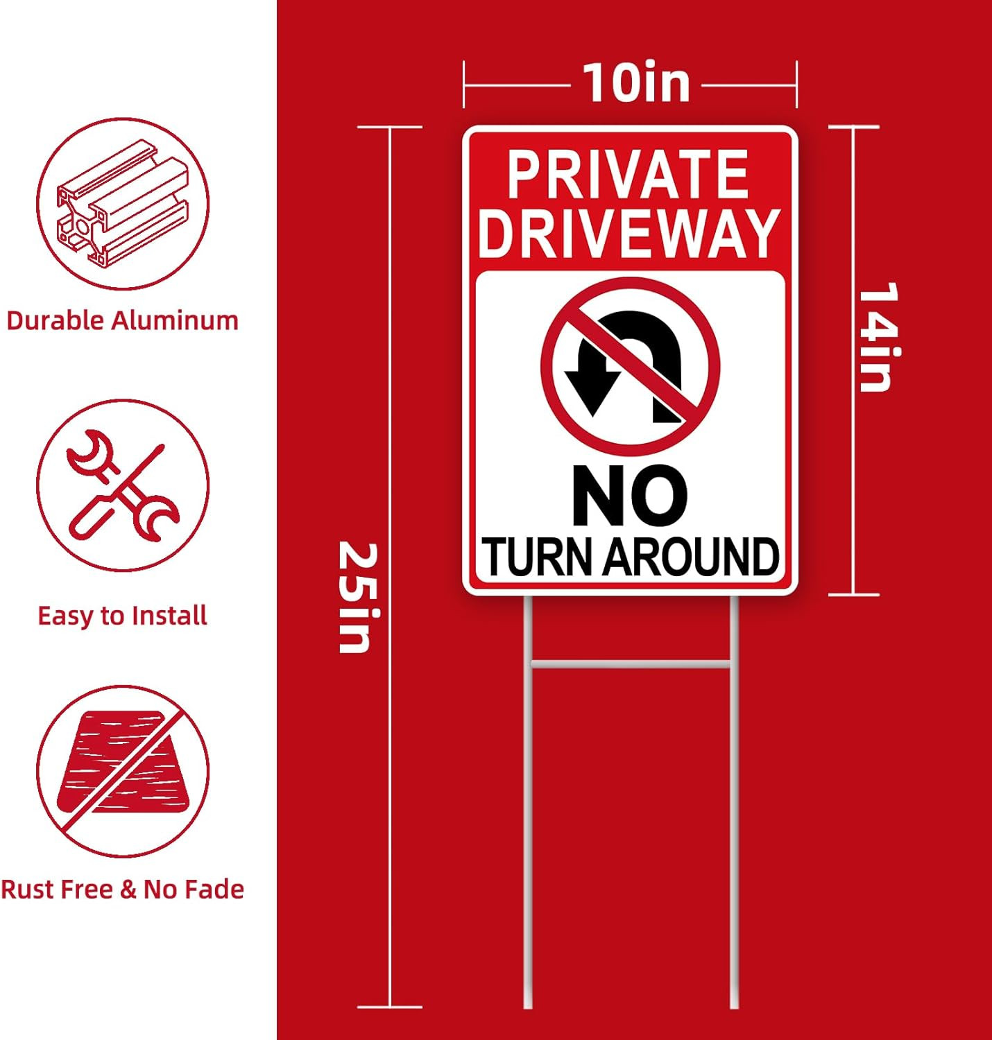 No Turn around Driveway Sign, 2 Pack Private Driveway Signs 14&Prime;X10&Prime; Double-Sided