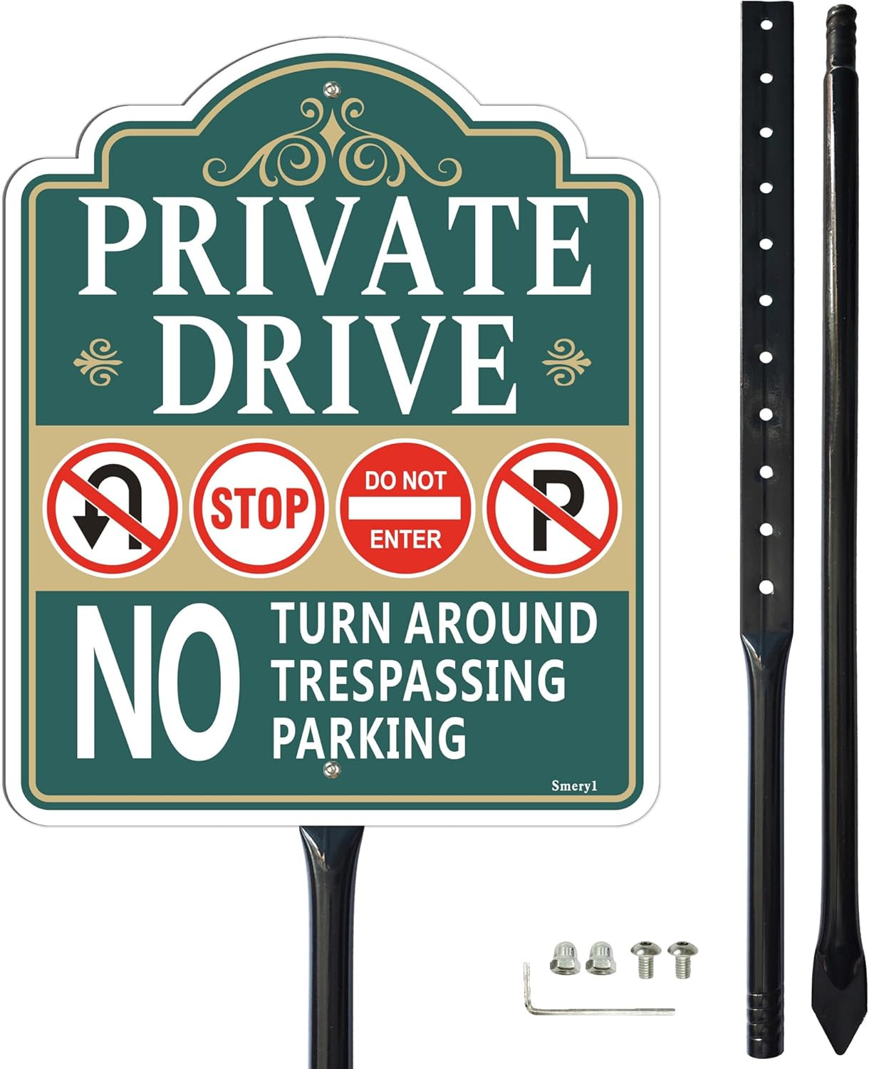 Private Drive No Turn around Sign with 34.6&Prime; Stake for Yard, 12&Prime; X 10&Prime; Private D