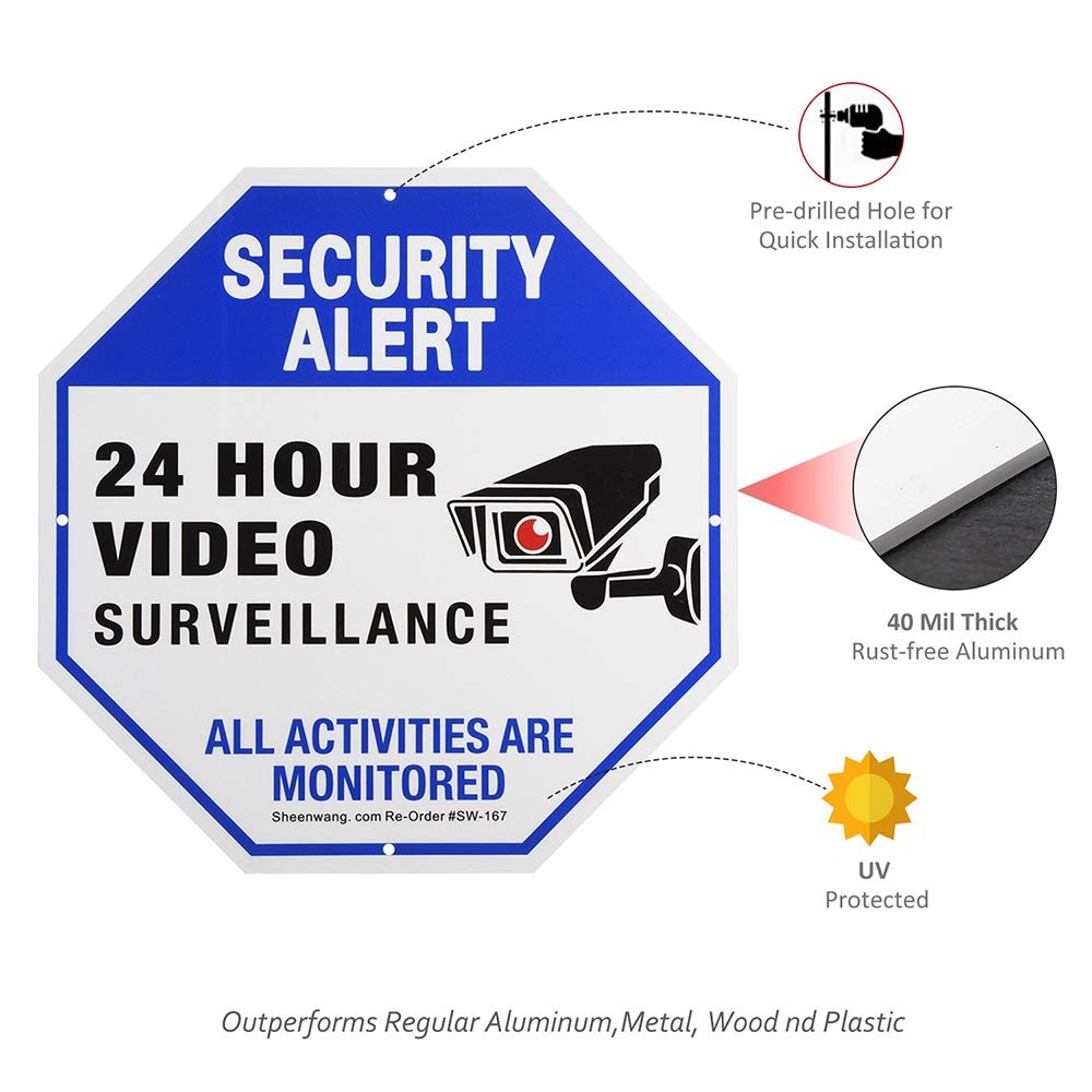 2-Pack Security Camera Signs, Outdoor Video Surveillance Signs Printed, 10 x 10