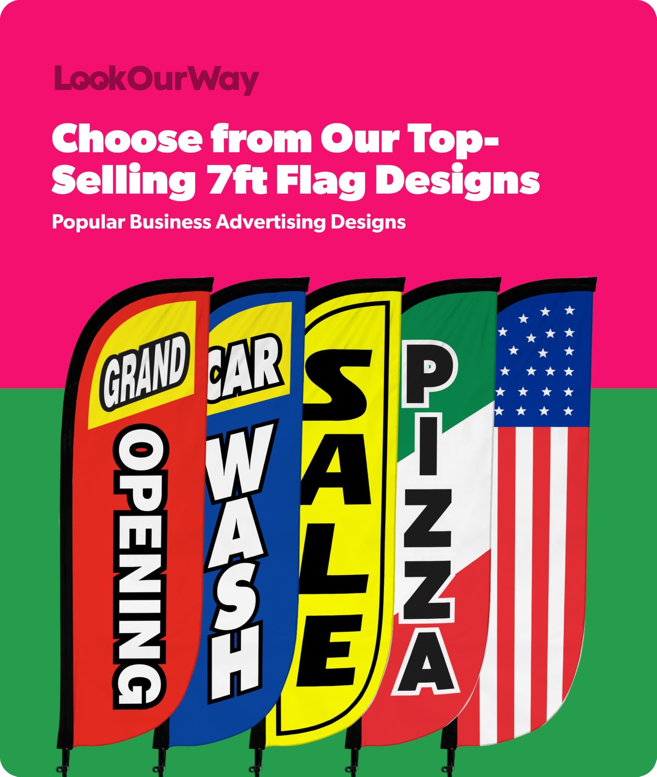 Feather Flag Pole Kit 3-Pack Bundle – 7ft Tall Grand Opening Advertising Bann…