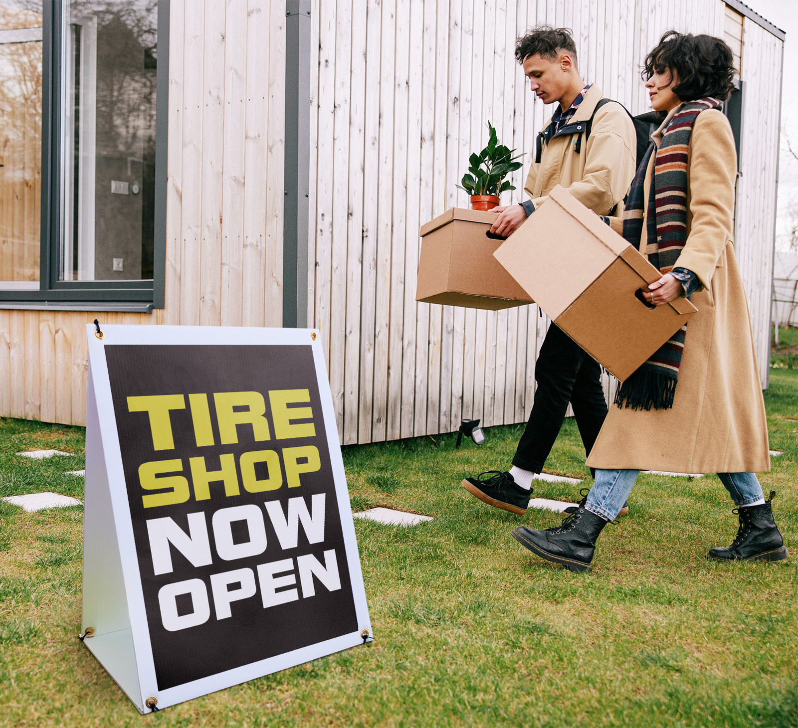 Tire Shop Now Open A-Frame Sidewalk Sign Grand Opening Reliable Service Buy