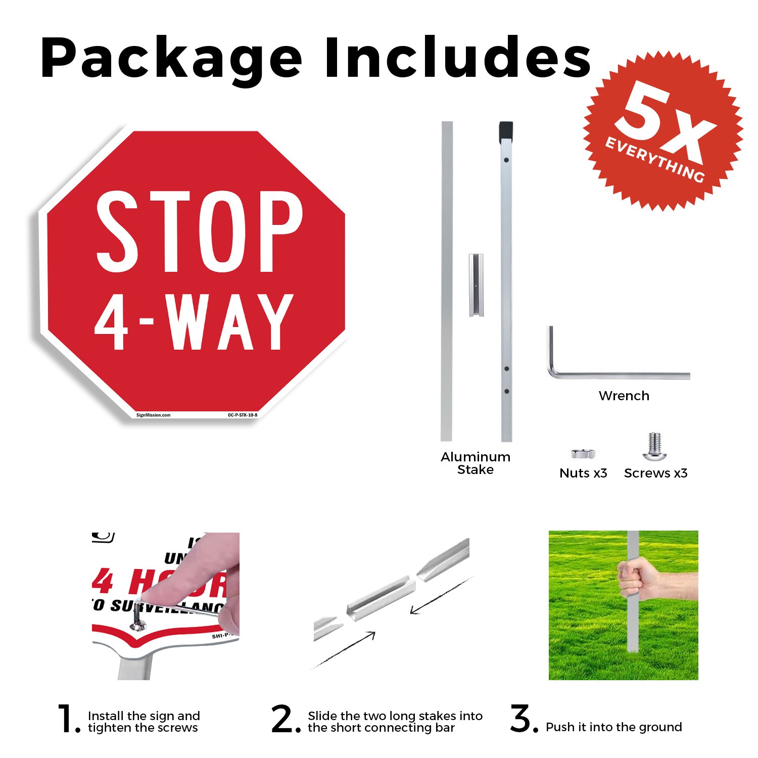 Stop 4-way Octagon Sign With Stake Weather Resistant UV Protected