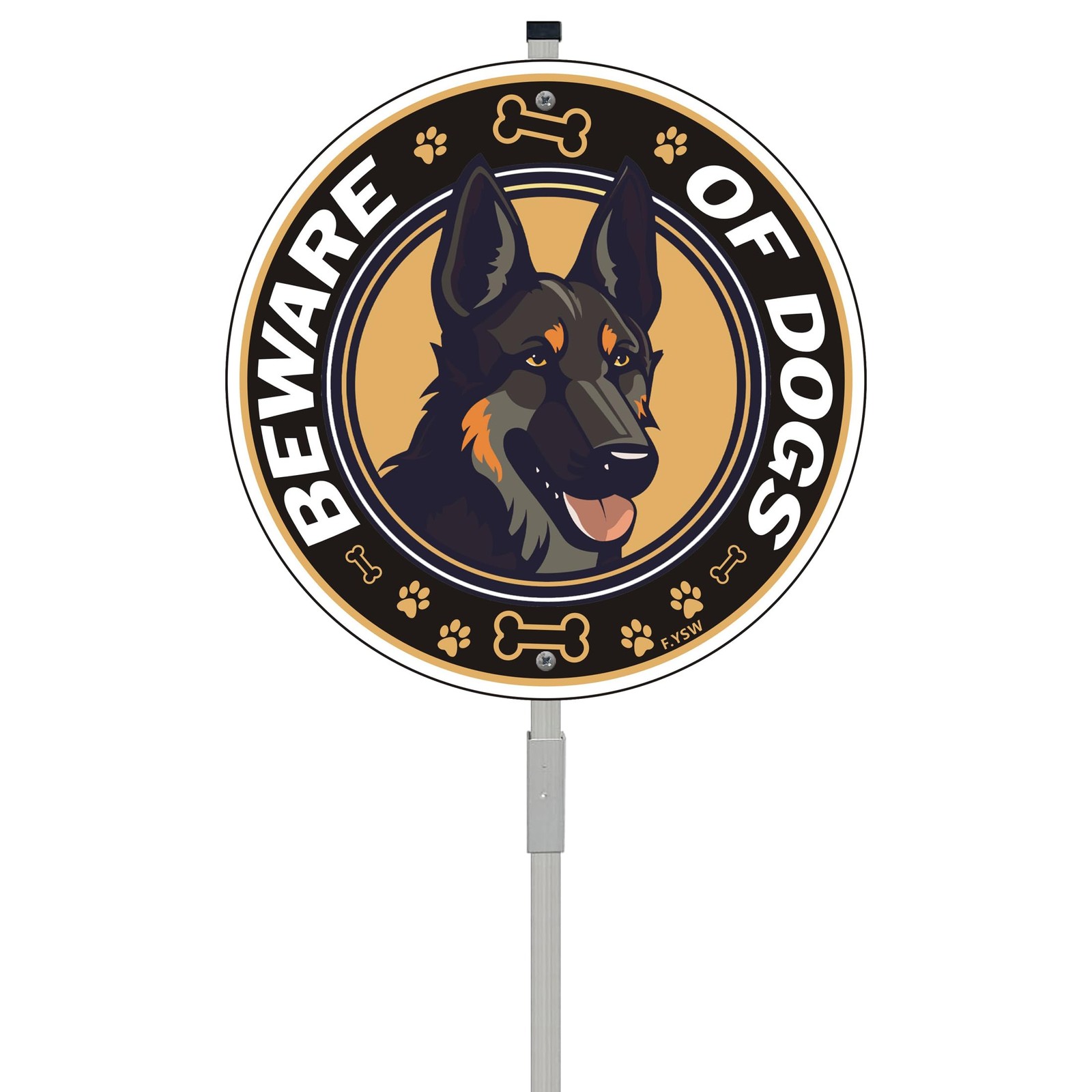 2 Pieces 10×10 Inch Beware of Dogs Sign, Black, 28 Long Metal Stakes, Ground