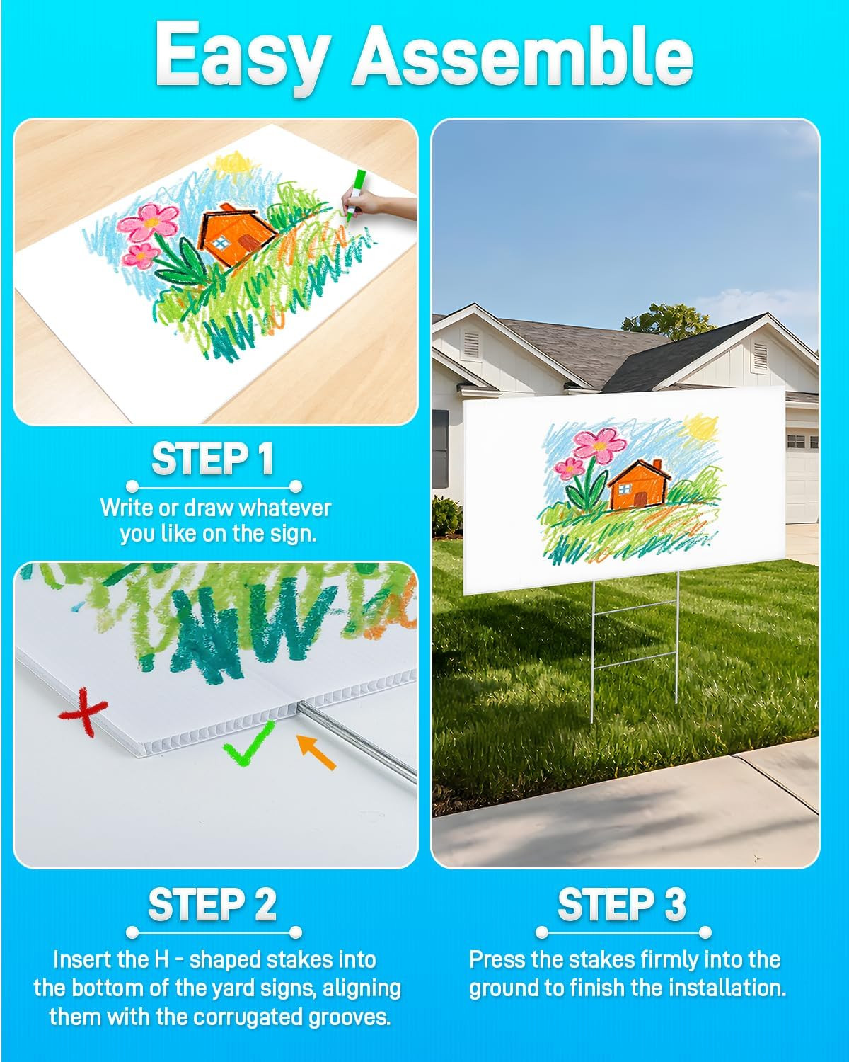 24&Prime;X36&Prime; 5Mm Blank Yard Signs with Stakes,10Pcs Corrugated Plastic Board Yard Sig