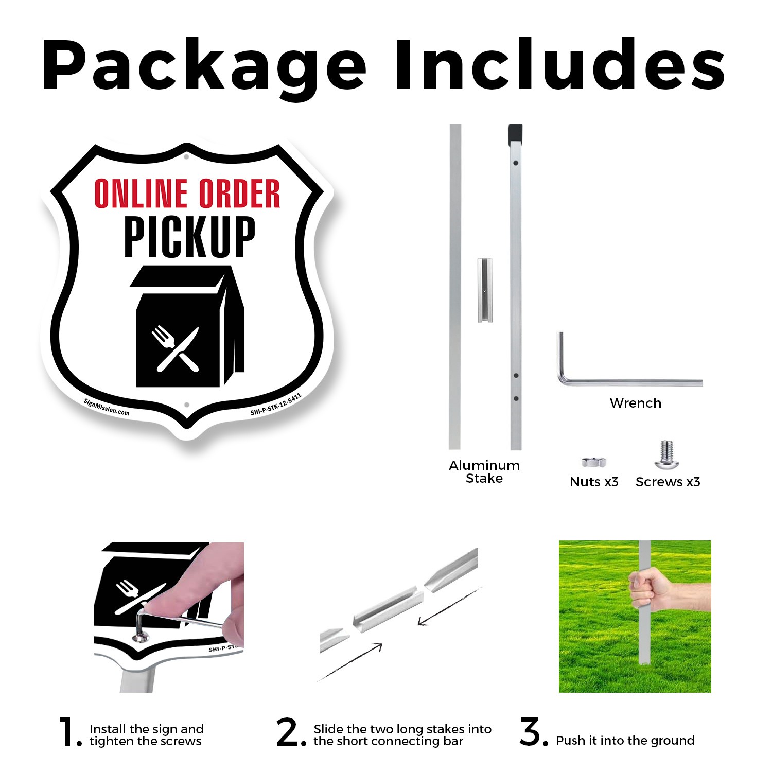 Online Order Pickup Shield Shaped Sign With Stake Crafted in the USA