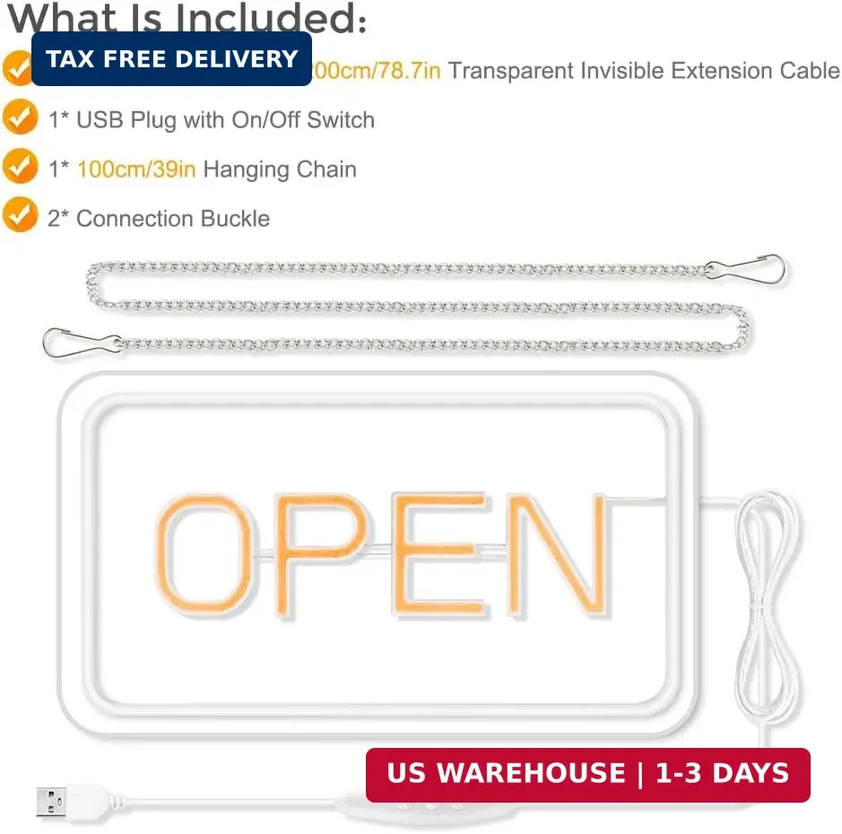 Open Signs for Business, COB Chip LED Neon Open Sign, 16&Prime;x 9&Prime; Bright Electric Li