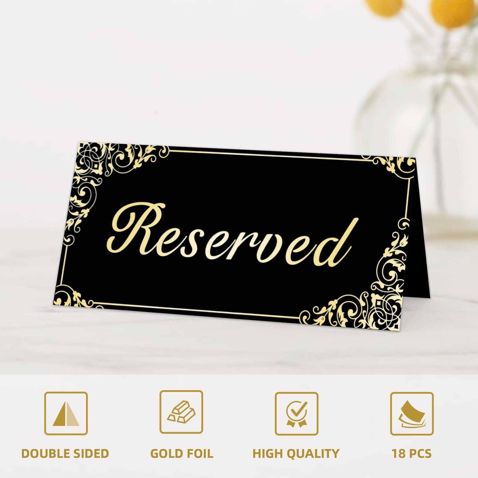 18 PCS Gold Reserved Table Signs for Wedding Double Sided Black Paper Tent