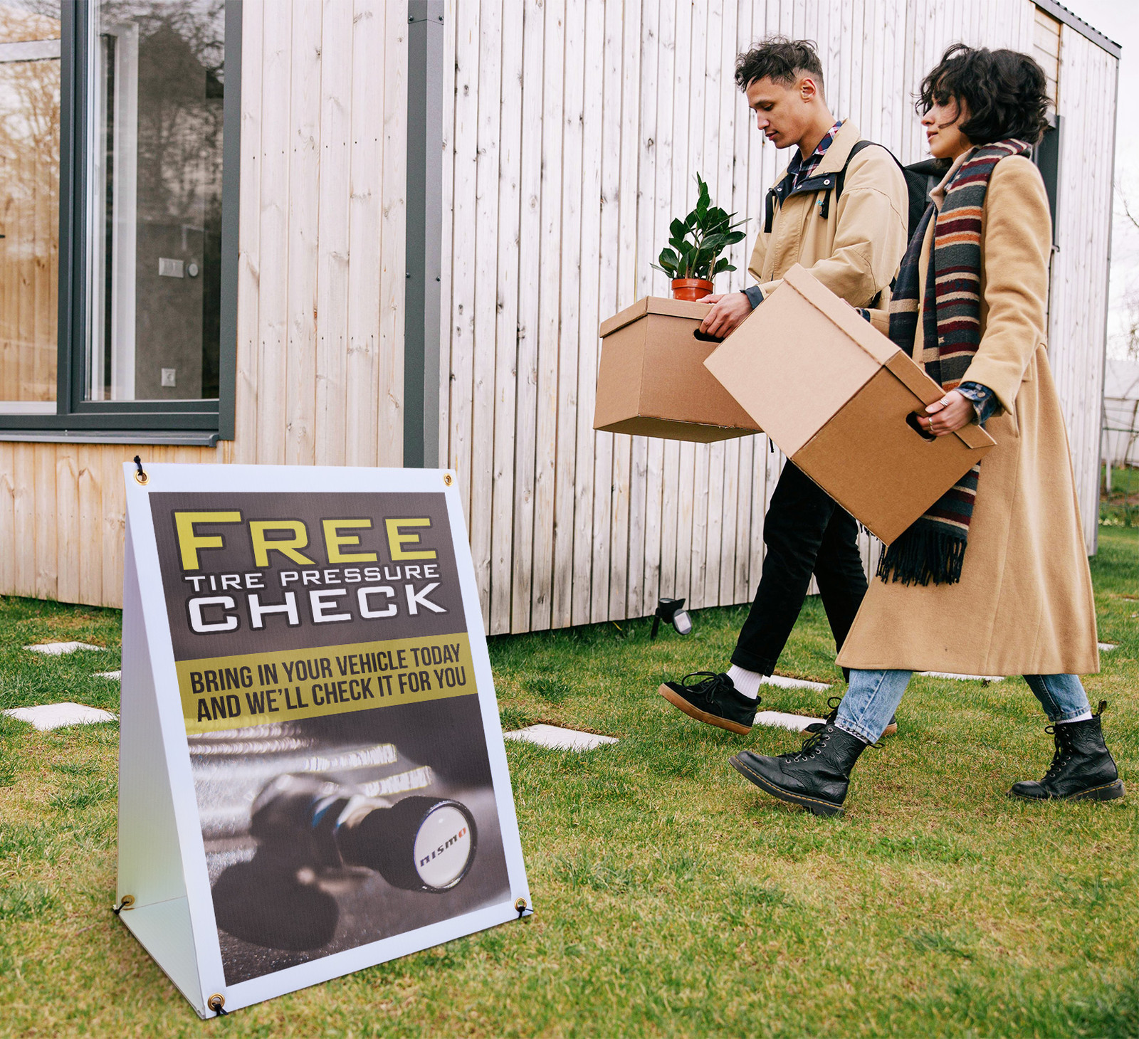 Free Tire Pressure Check A-Frame Sidewalk Sign Auto Shop Safety Inspection