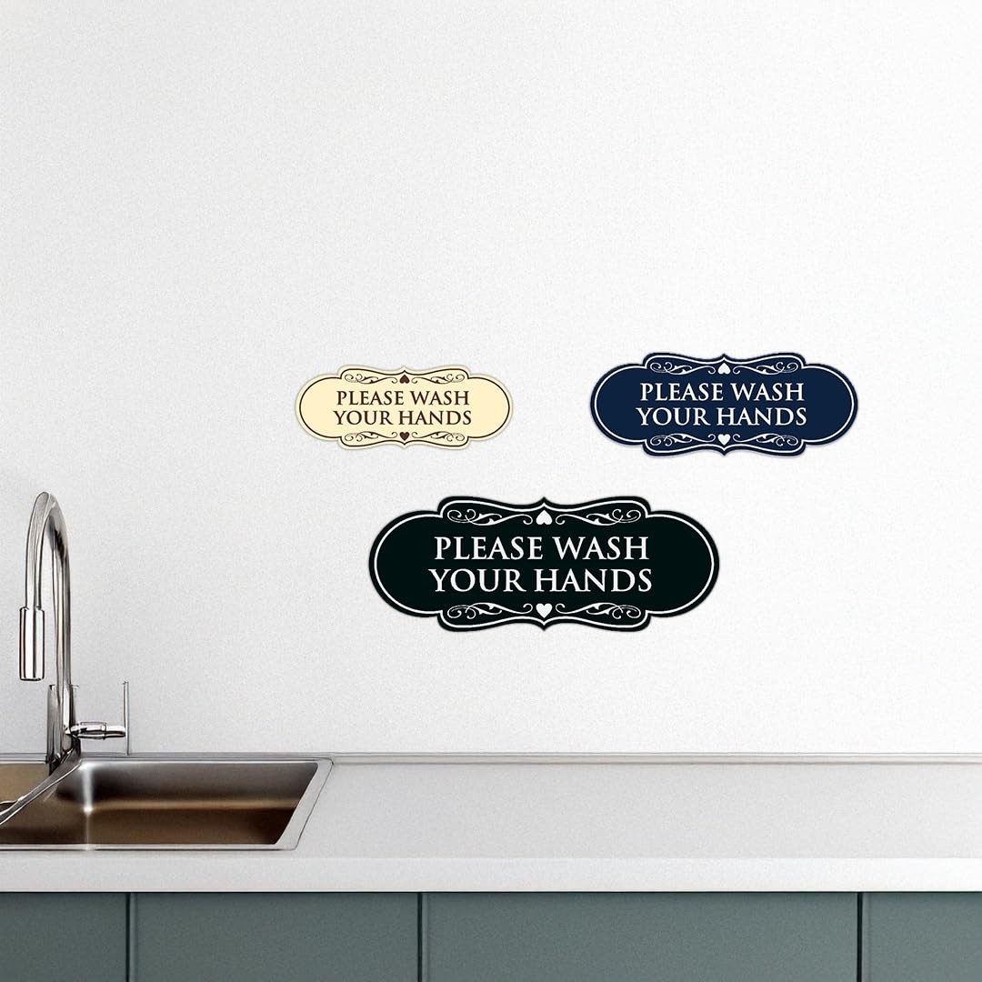 Designer Please Wash Your Hands Sign – Easy Installation | Durable Wall or Do…