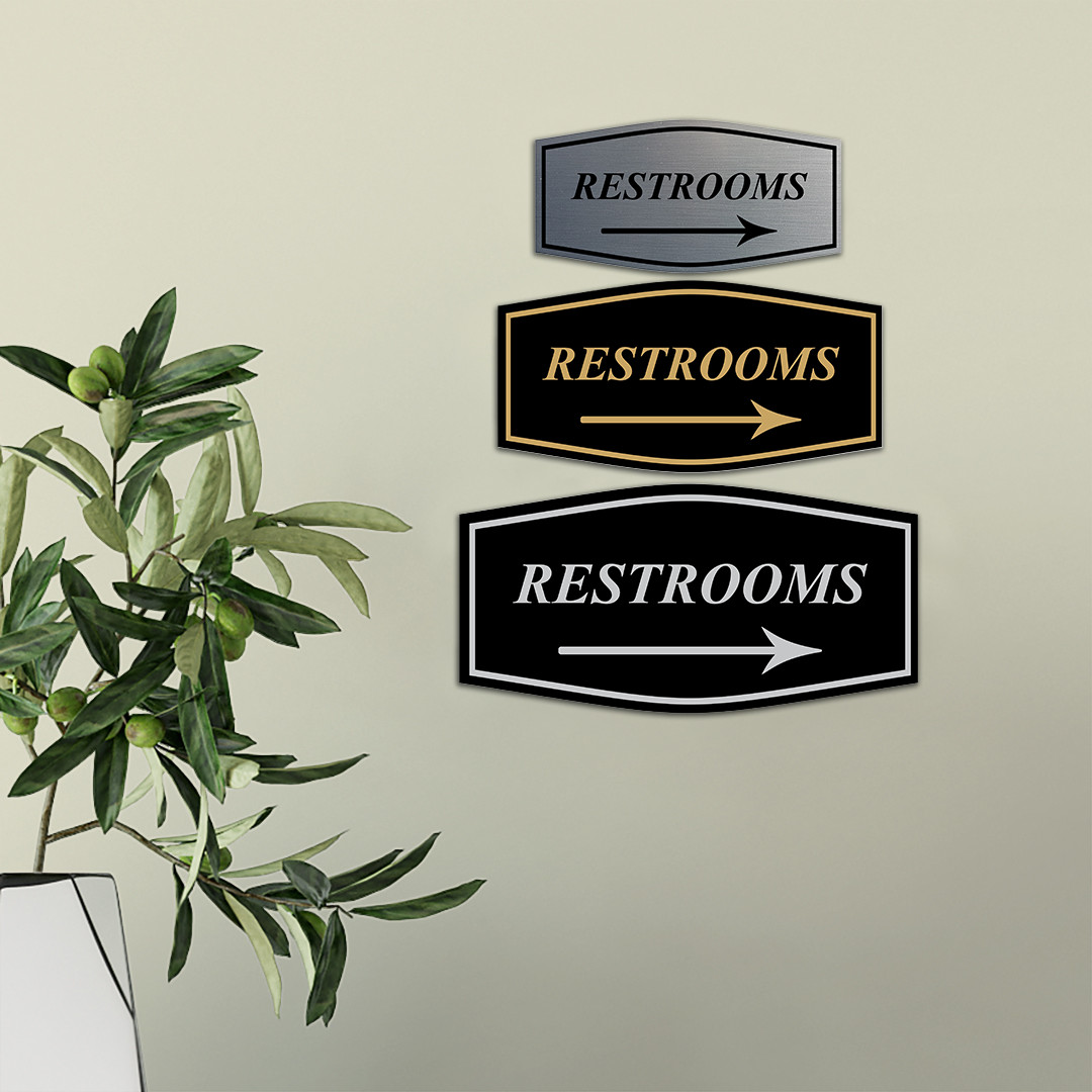 Fancy Restrooms Right Arrow Wall or Door Sign