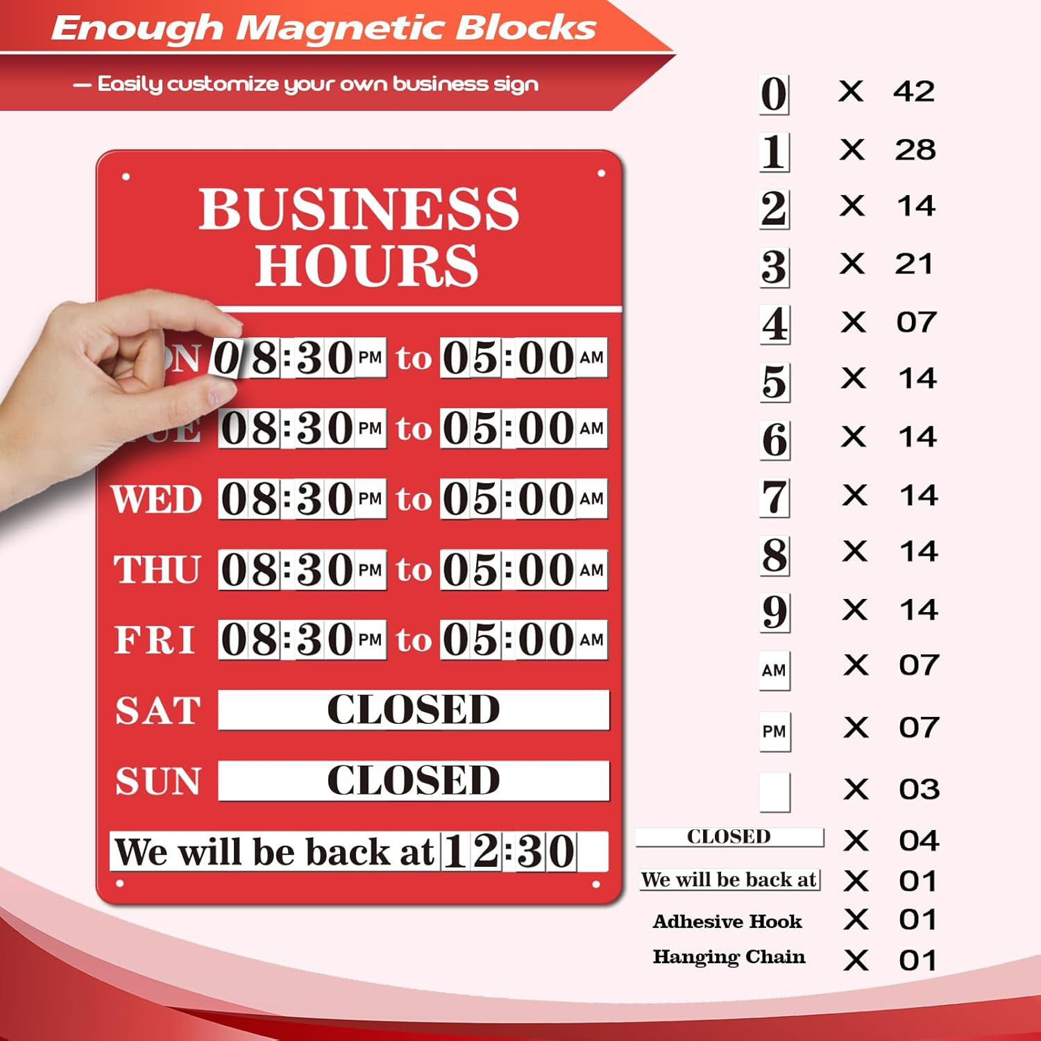 Magnetic Changeable Business Hours Sign, Metal Hours of Operation Signs for Busi