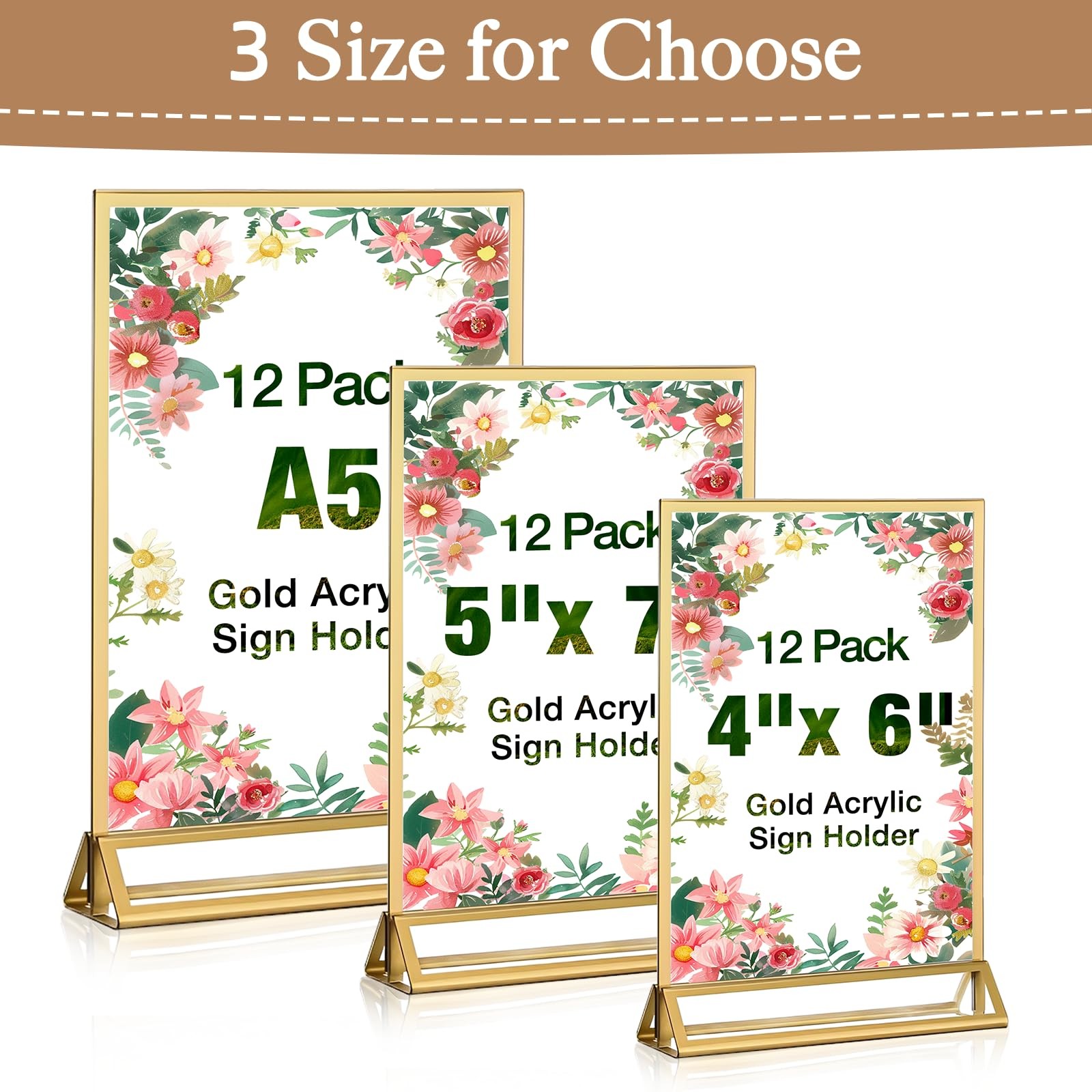 RETON 12 Pack Acrylic Sign Holder, 4×6 Clear Gold Frame 4&Prime; x 6&Prime;,