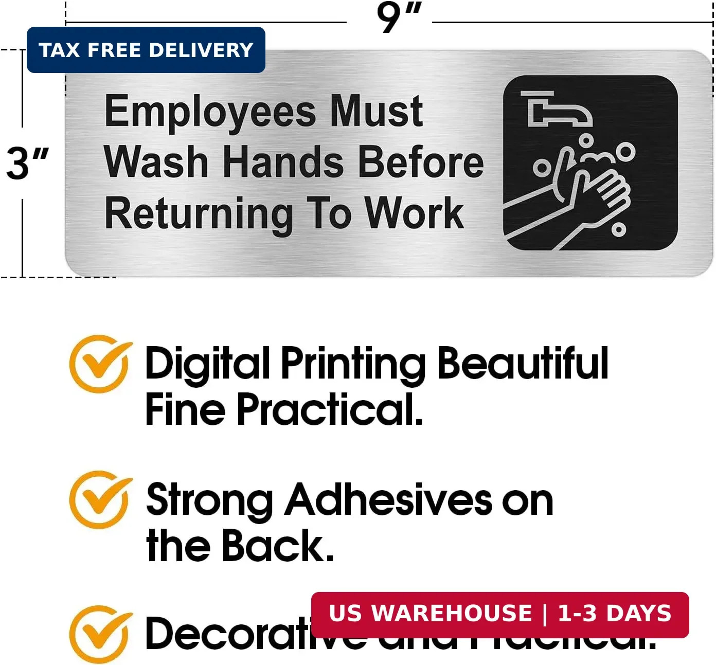 Faittoo Employees Must Wash Hands Before Returning to Work Sign, (4 Pack) Rust F