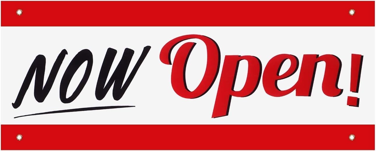Now Open Sign Banner, Business Now Open Flag Vinyl Banner with Rope for Busin…