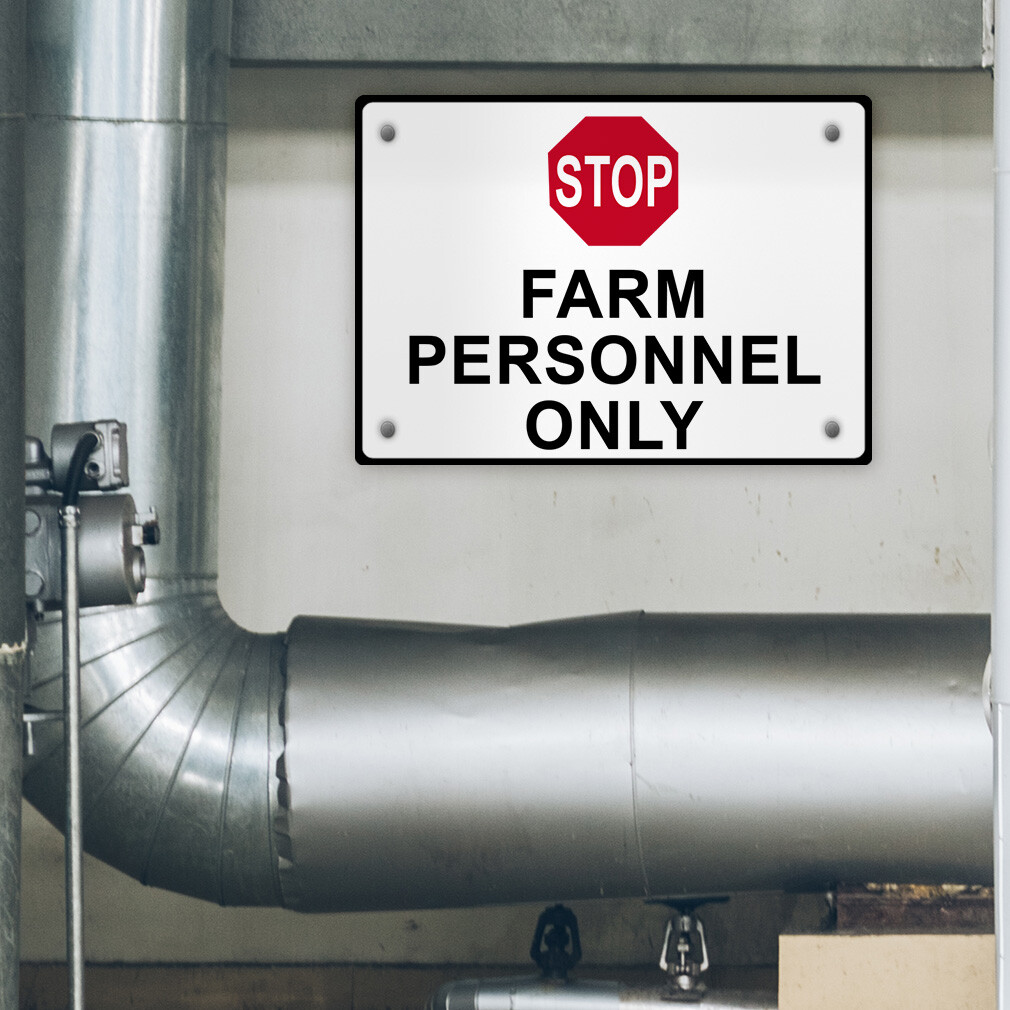 Horizontal Metal Sign Stop Farm Personnel Only Black Weatherproof Street Signage
