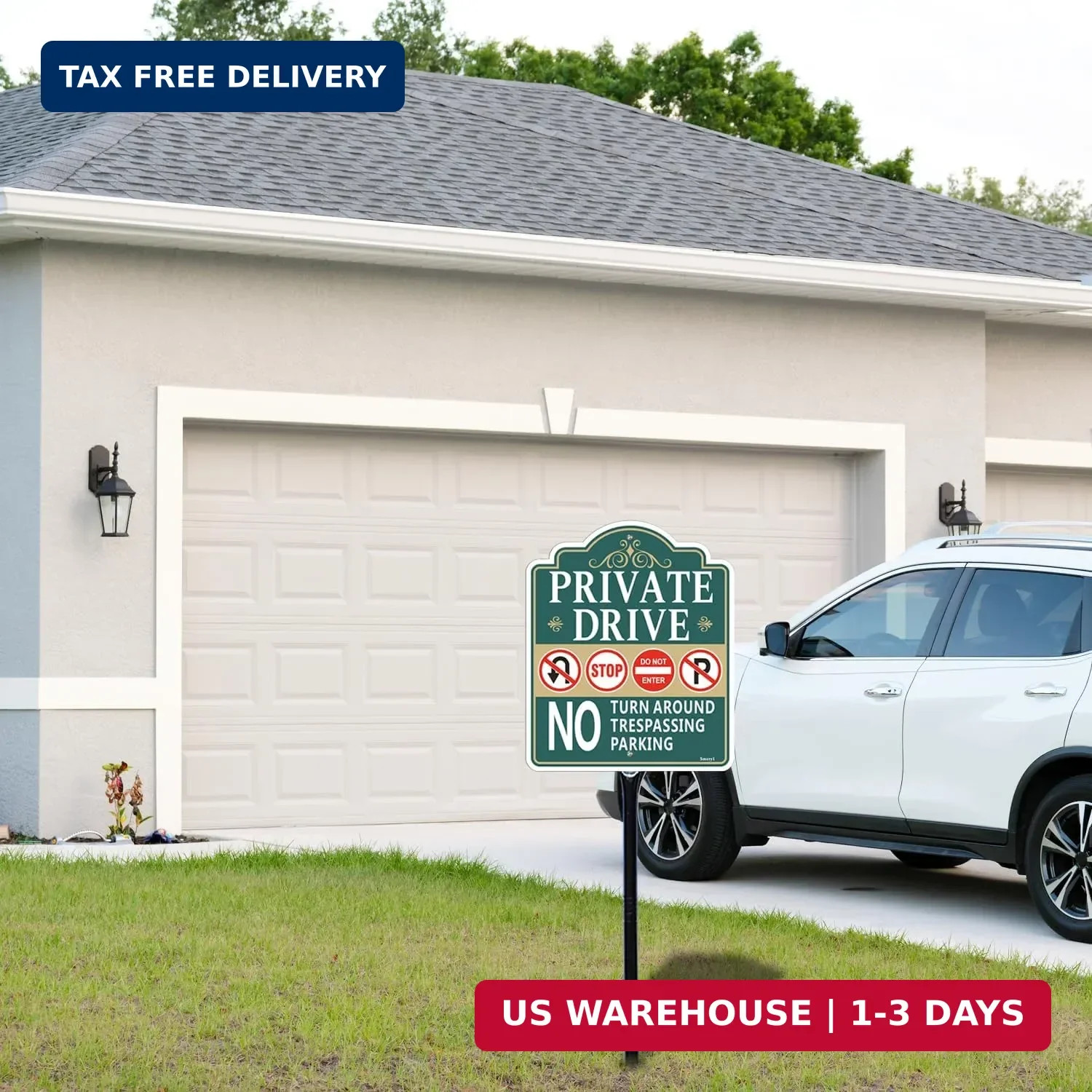 Private Drive No Turn Around Sign with 34.6&Prime; Stake for Yard, 12&Prime; x 10&Prime; Private D