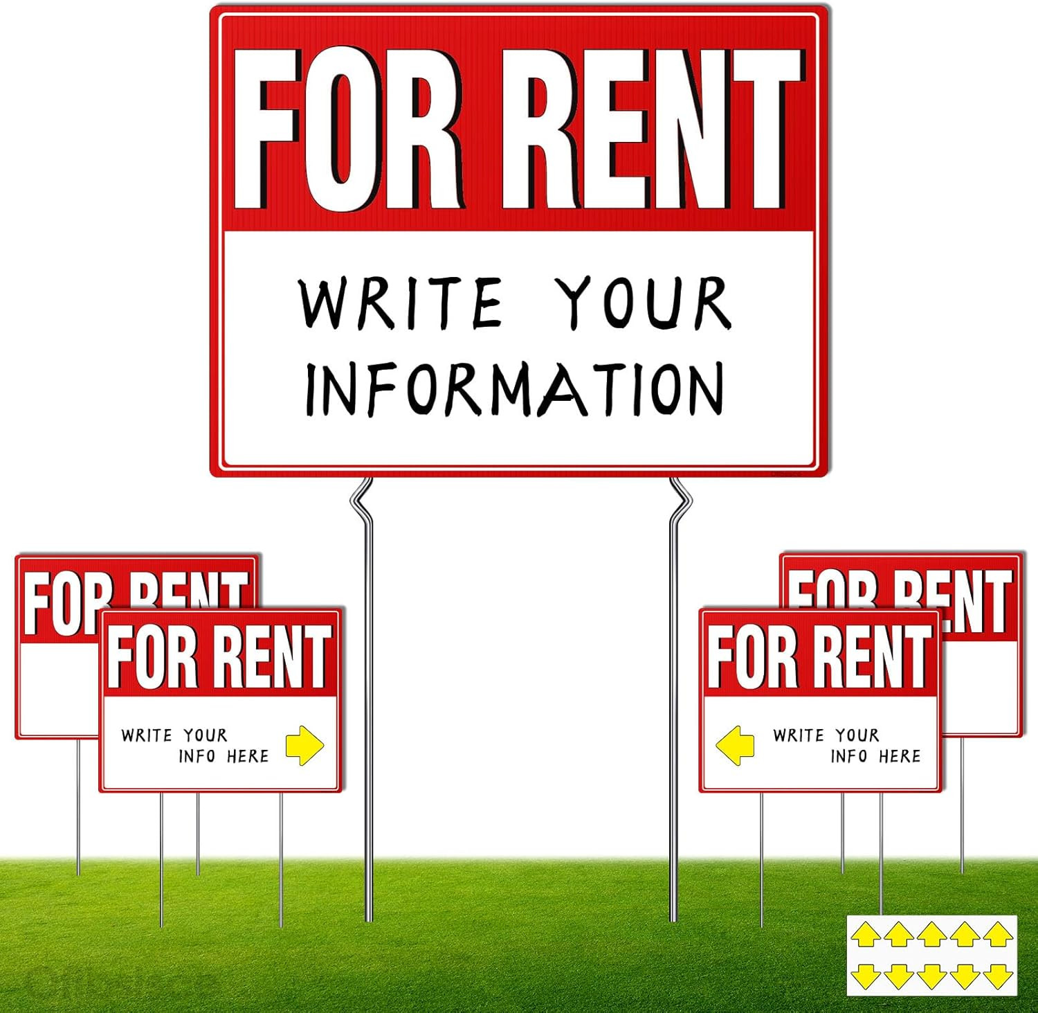 4 Pack For Rent Signs with Stakes, 17×13&Prime; Double Sided For Rent Yard Signs, L…