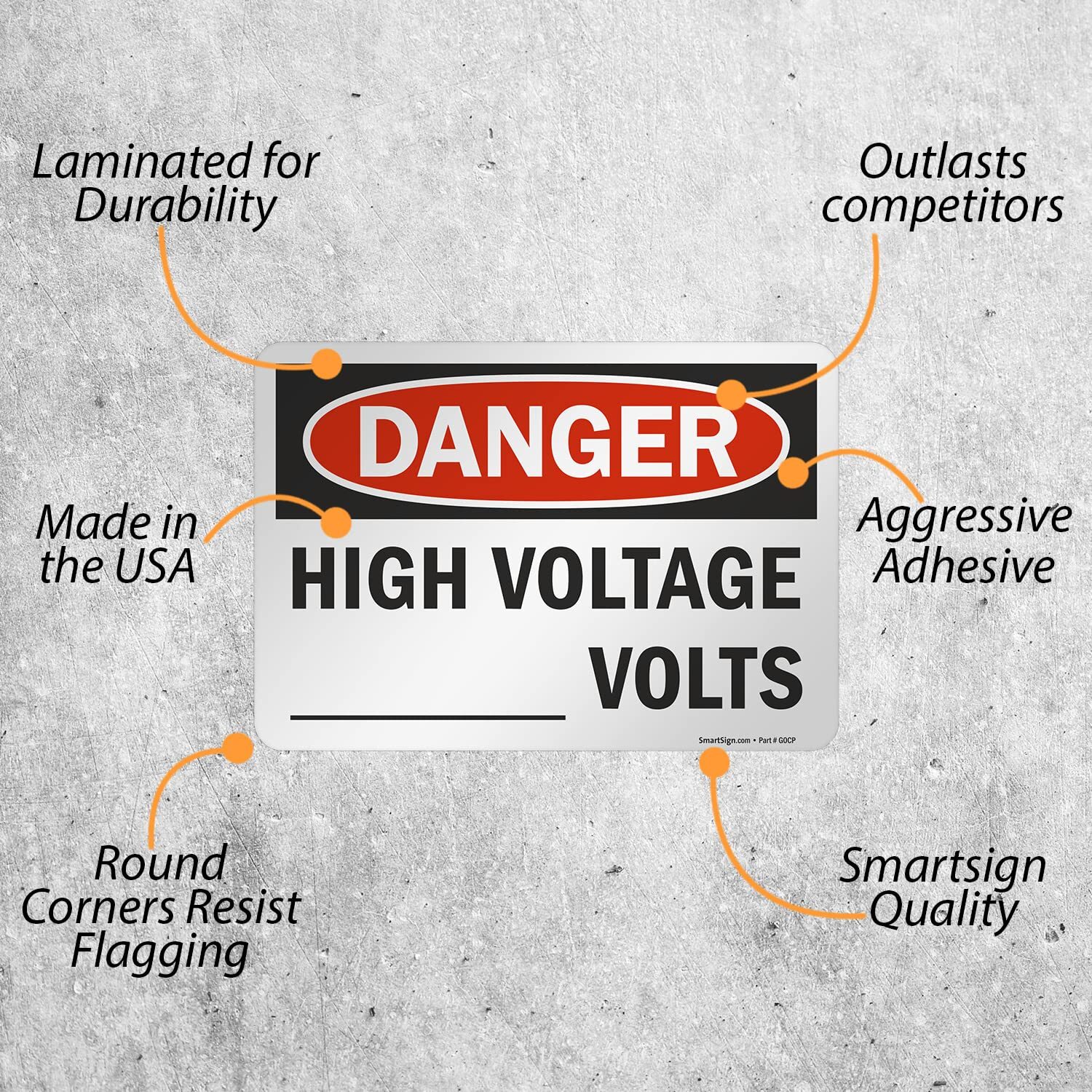 7 x 10 inch “Danger – High Voltage …. Volts” Write-On OSHA Label 3 mil Lamina…