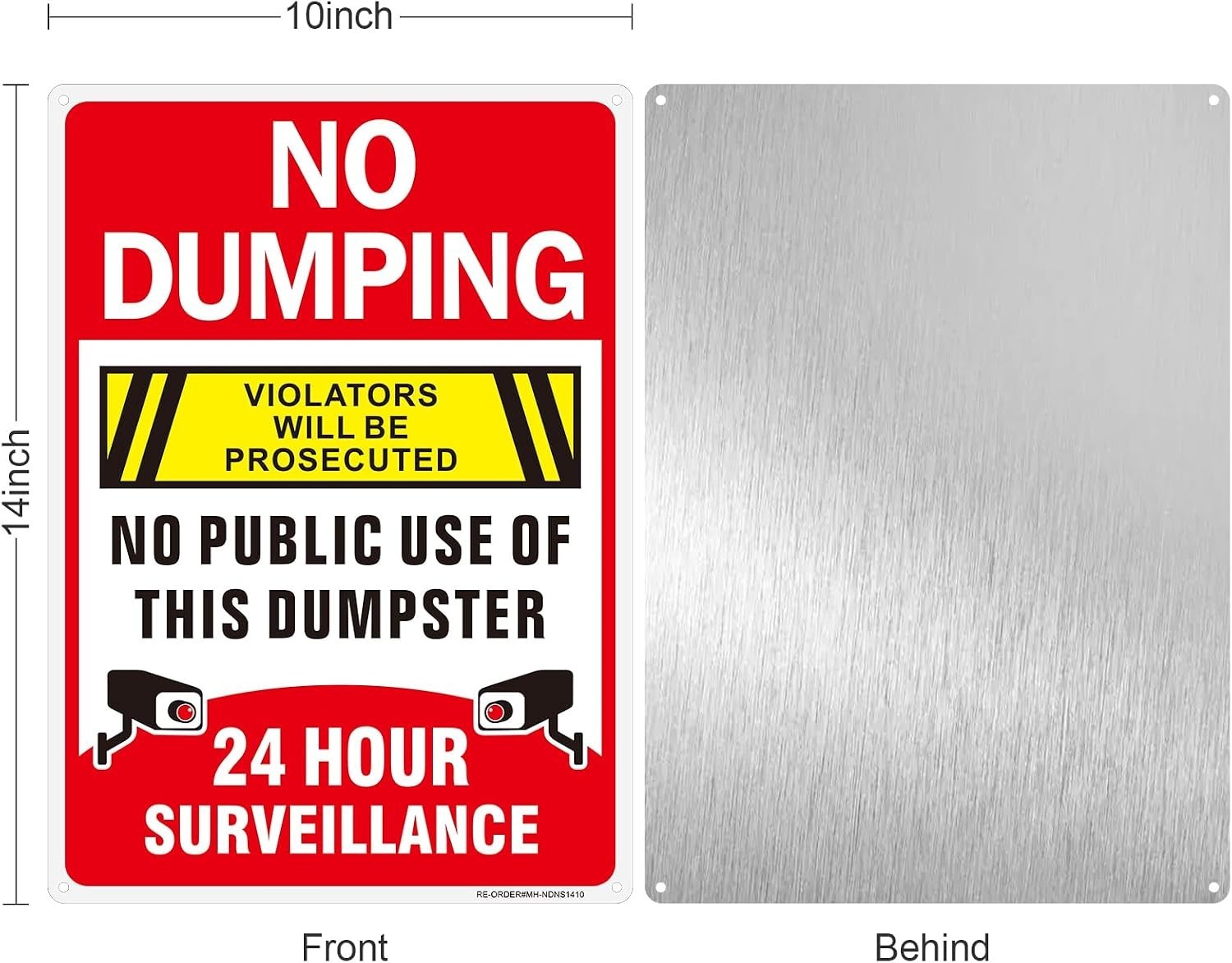 No Dumping Signs 14×10 Inch Aluminum Reflective Surveillance 2 Pack Weatherproof