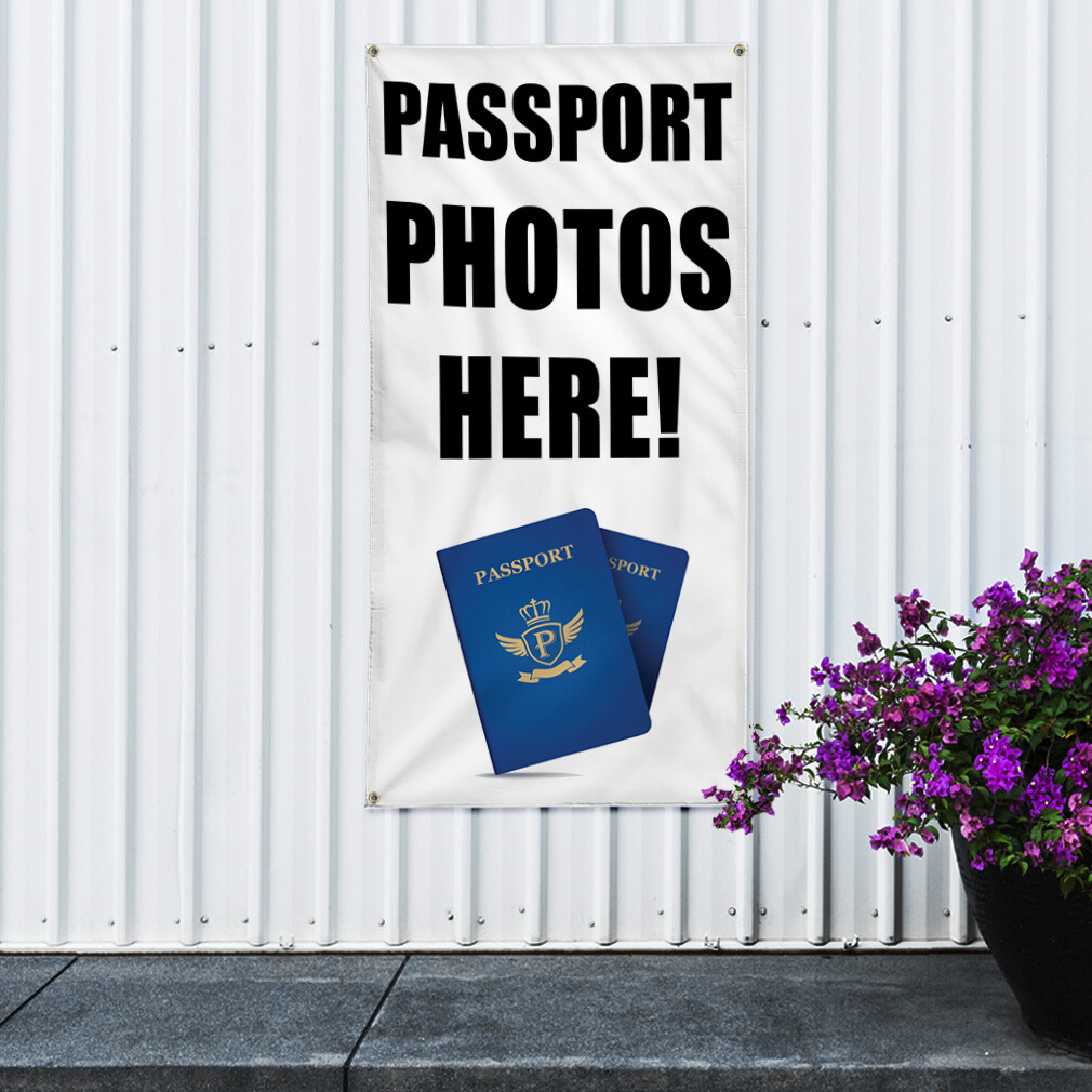Vertical Vinyl Banner Multiple Sizes Passport Photos Here Business Outdoor