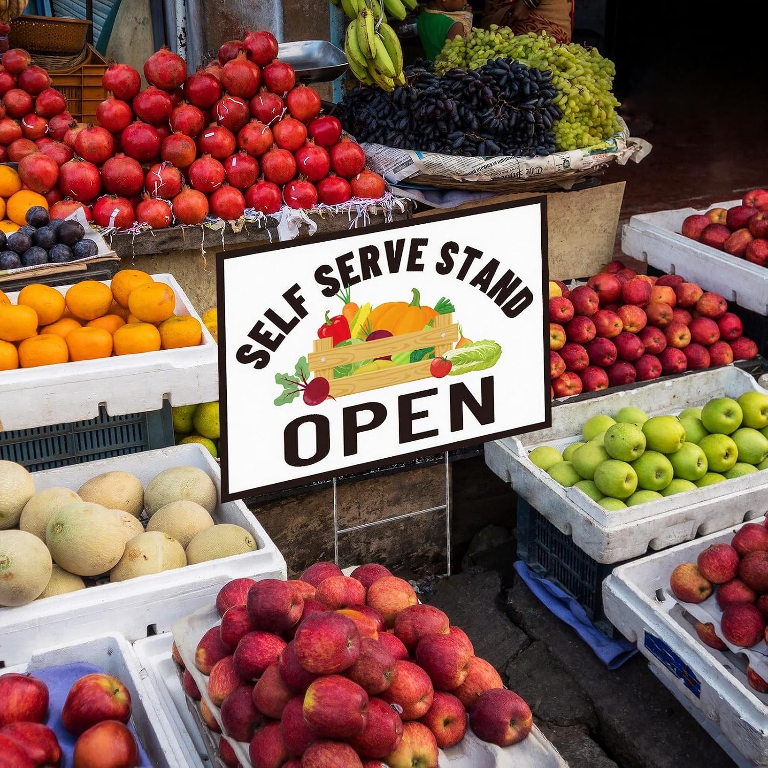 3 Piece Self Serve Stand Sign 16 x 12 Inch with Stakes Outdoor Display