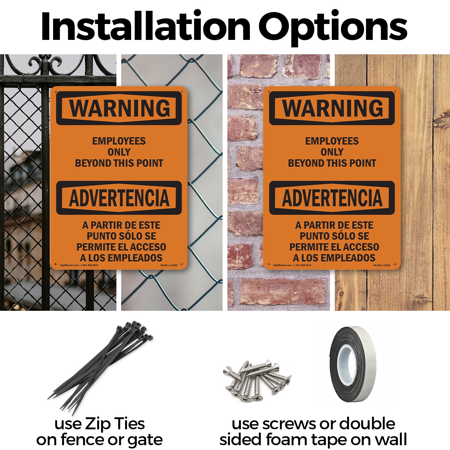 Employees Only Beyond This Point Bilingual OSHA WARNING Sign, Decal 5 or 10 Pack