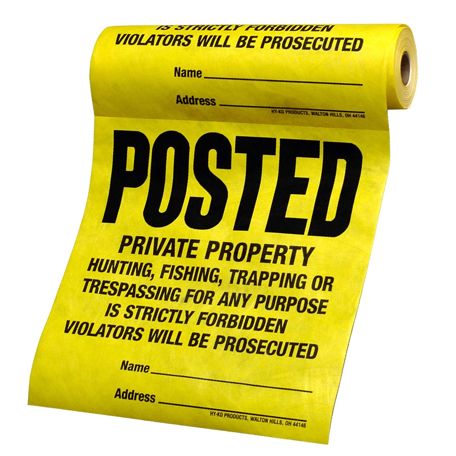 Hy-Ko Products TSR-100 Posted Private Property Tyvek Sign Roll 11&Prime; x 11&Prime; Yell…