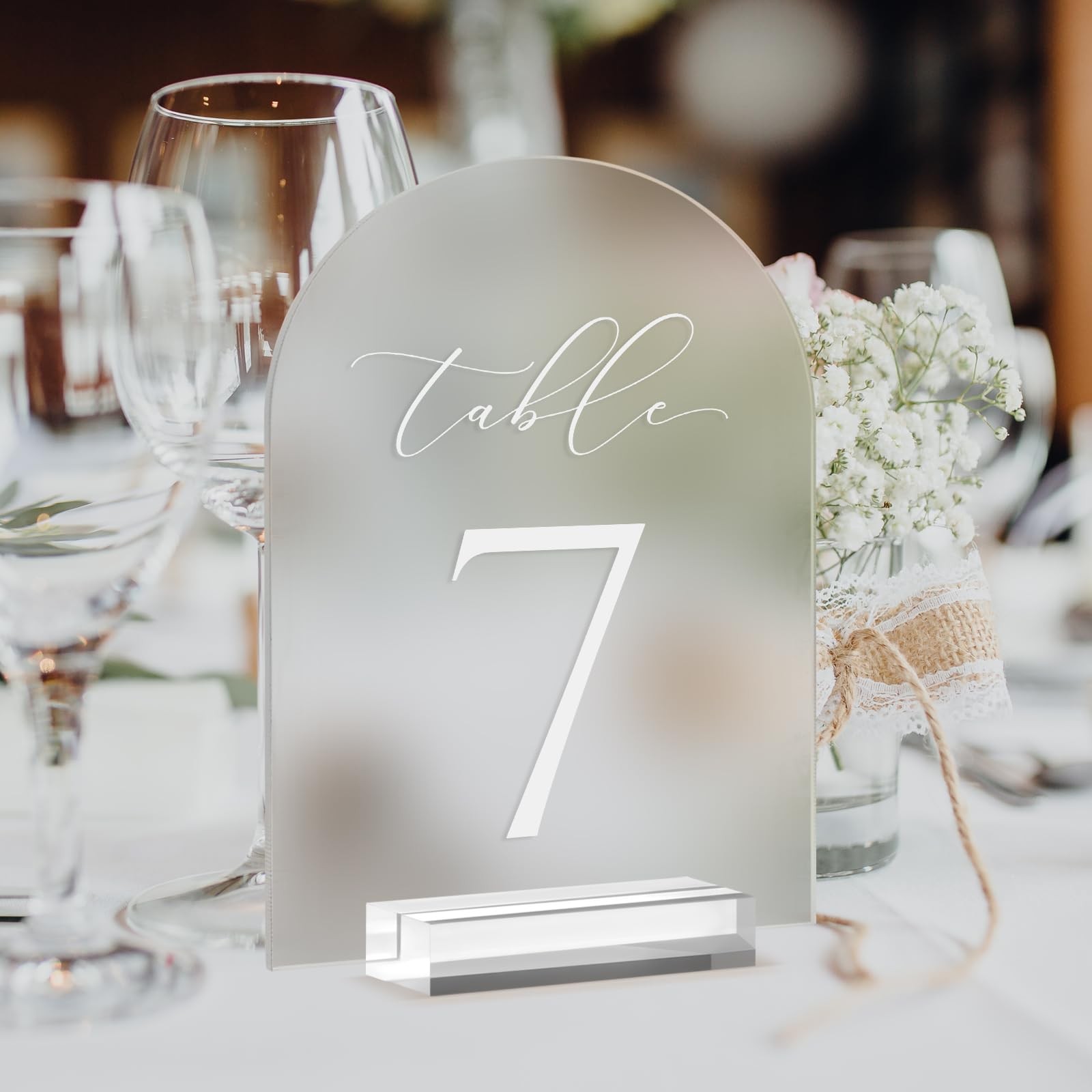 115 Frosted Acrylic Arch Wedding Table Numbers Stands Signs 5×7 Inch