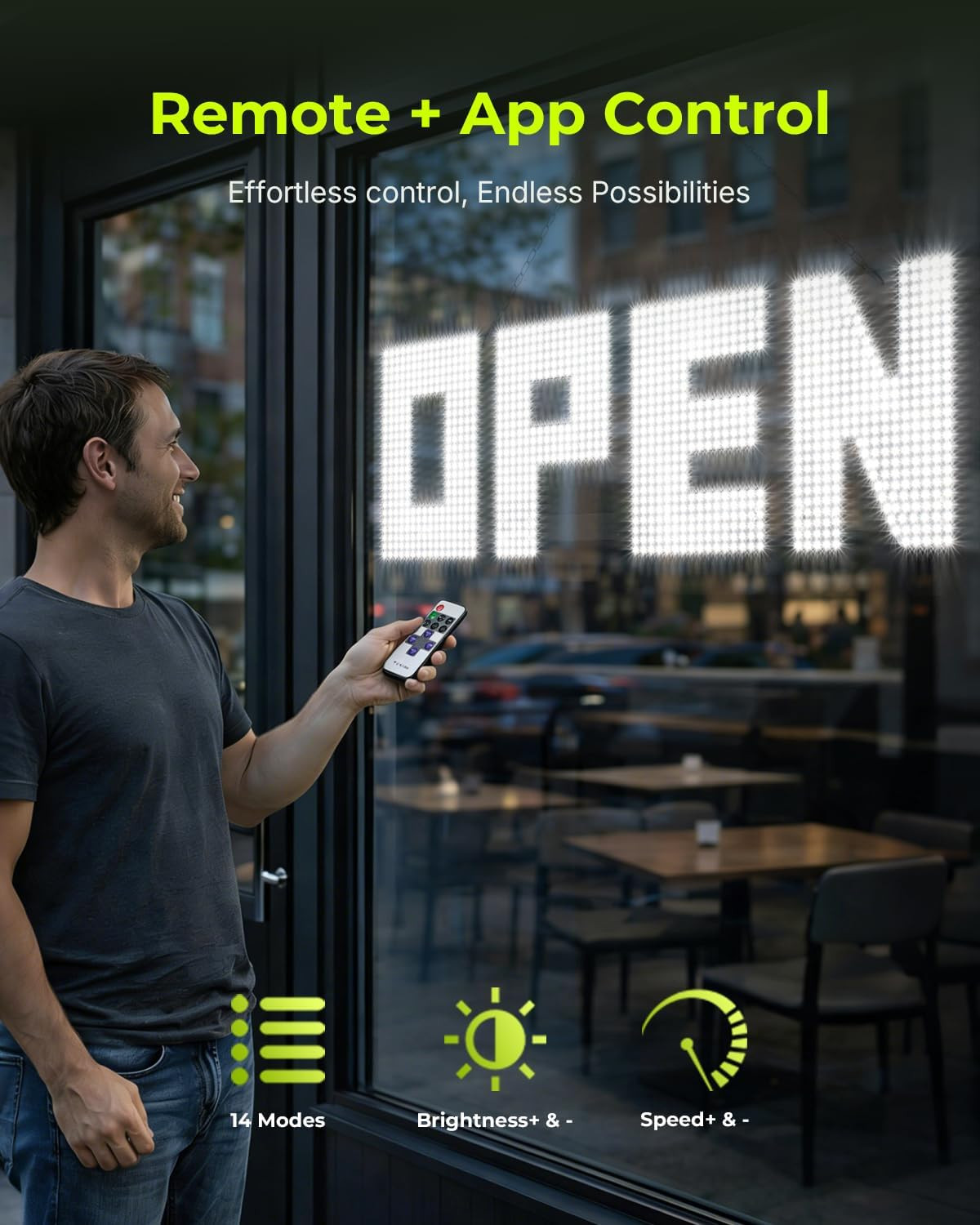 Large 43&Prime;x14&Prime; Dimmable LED Open Sign for Retail Shops & Cafes