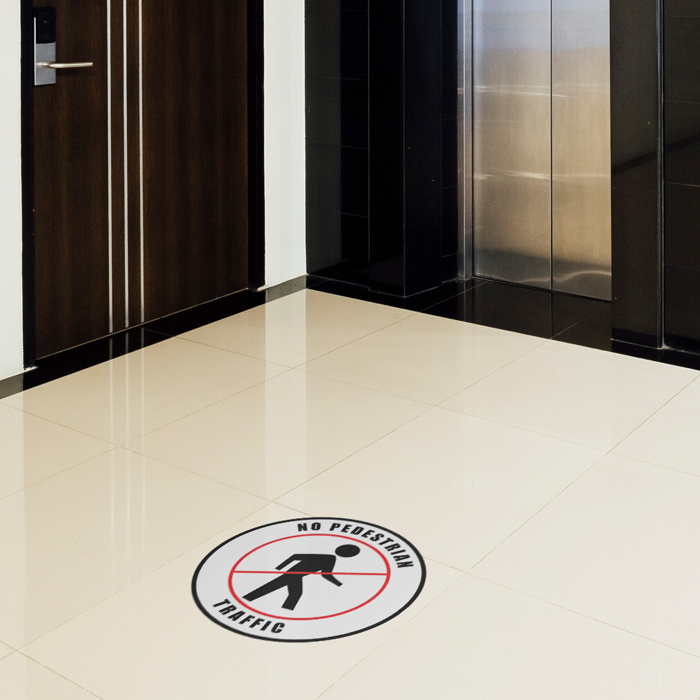 Floor Decals No Pedestrian Traffic Red Black Anti-Slip Round Shape Business