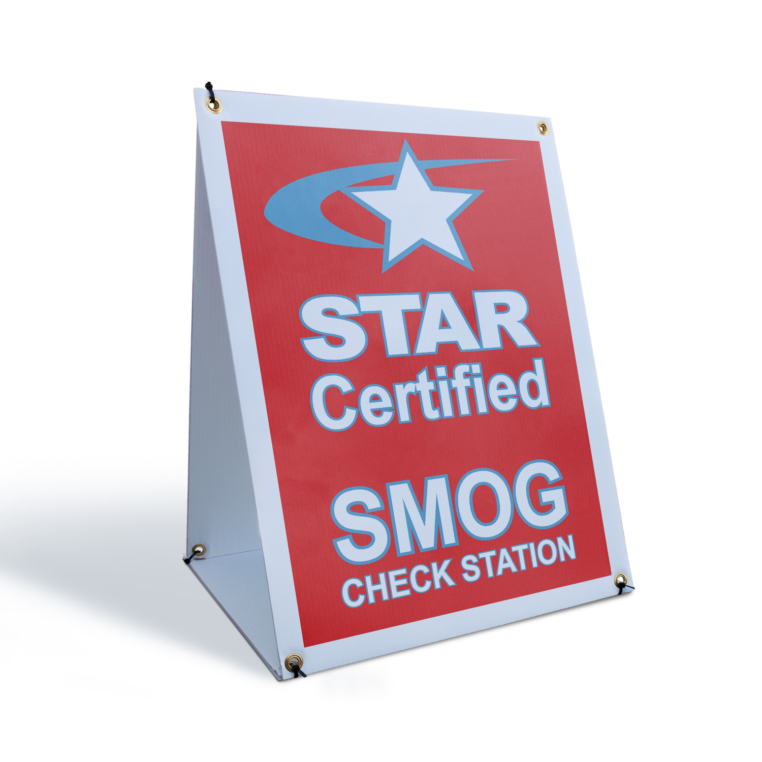 Star Certified Smog Check Station A-Frame Sidewalk Sign Vehicle Service Spot