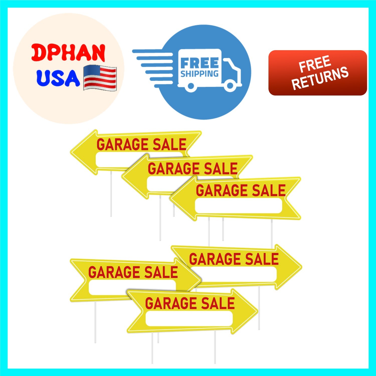 Large 17 x 6 Inch Garage Sale Arrow Signs with 12 Stakes – Instant Attention
