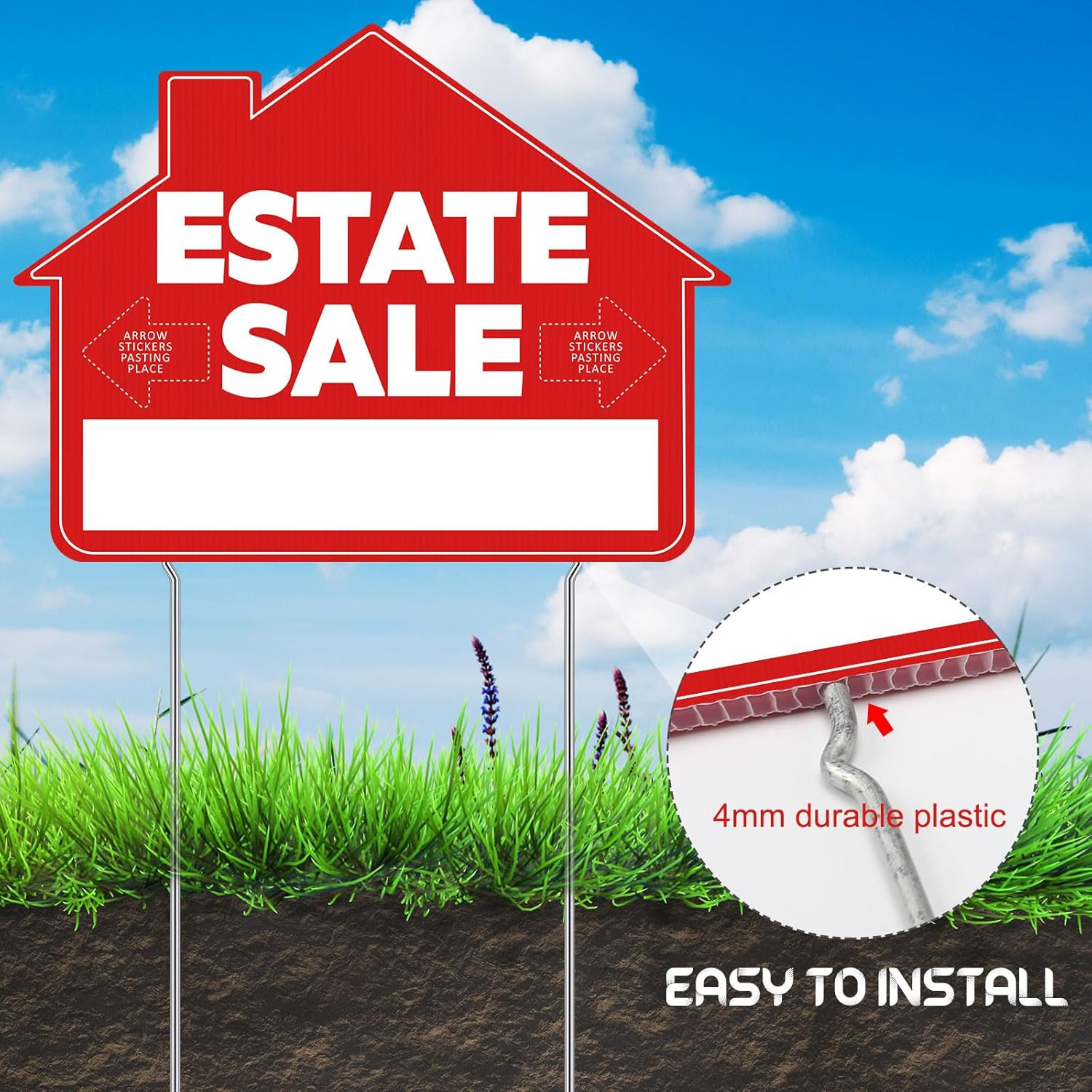 5 Pack 12 X 16 Inch Yard Sale Signs Real Estate Sign Posts Double Sided Red Whit