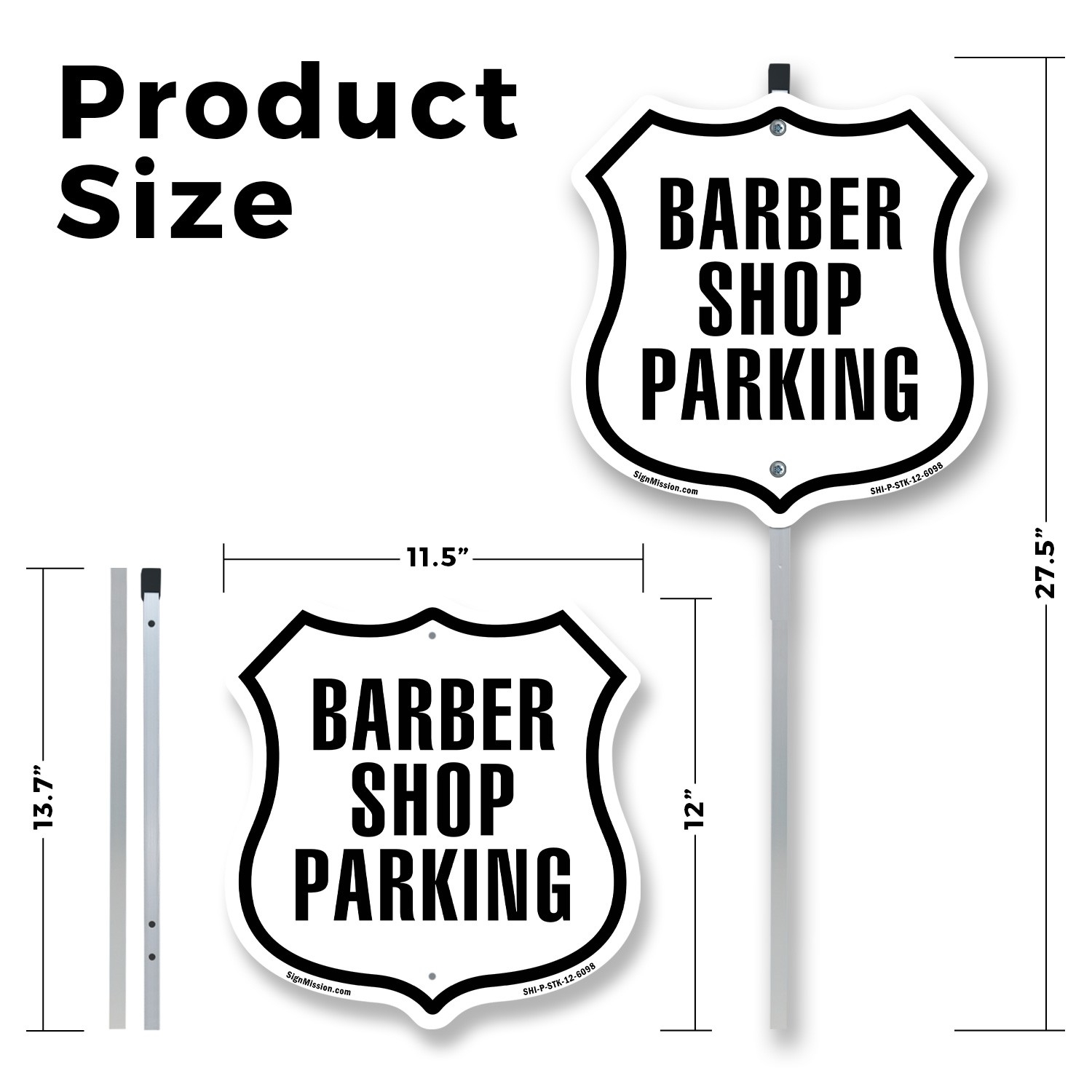 Barber Shop Parking Shield Shaped Sign With Stake Crafted in the USA