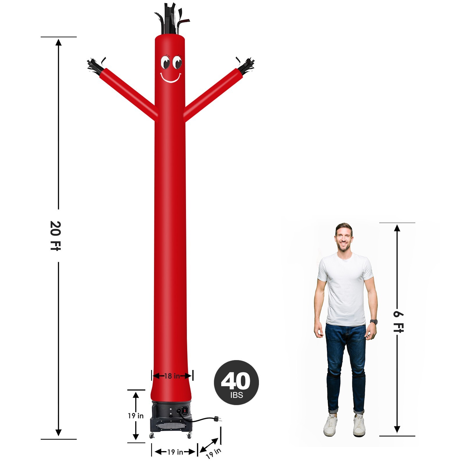 MOUNTO 20ft Red Inflatable Fly Dancer Dancing Sky Puppet with Blower