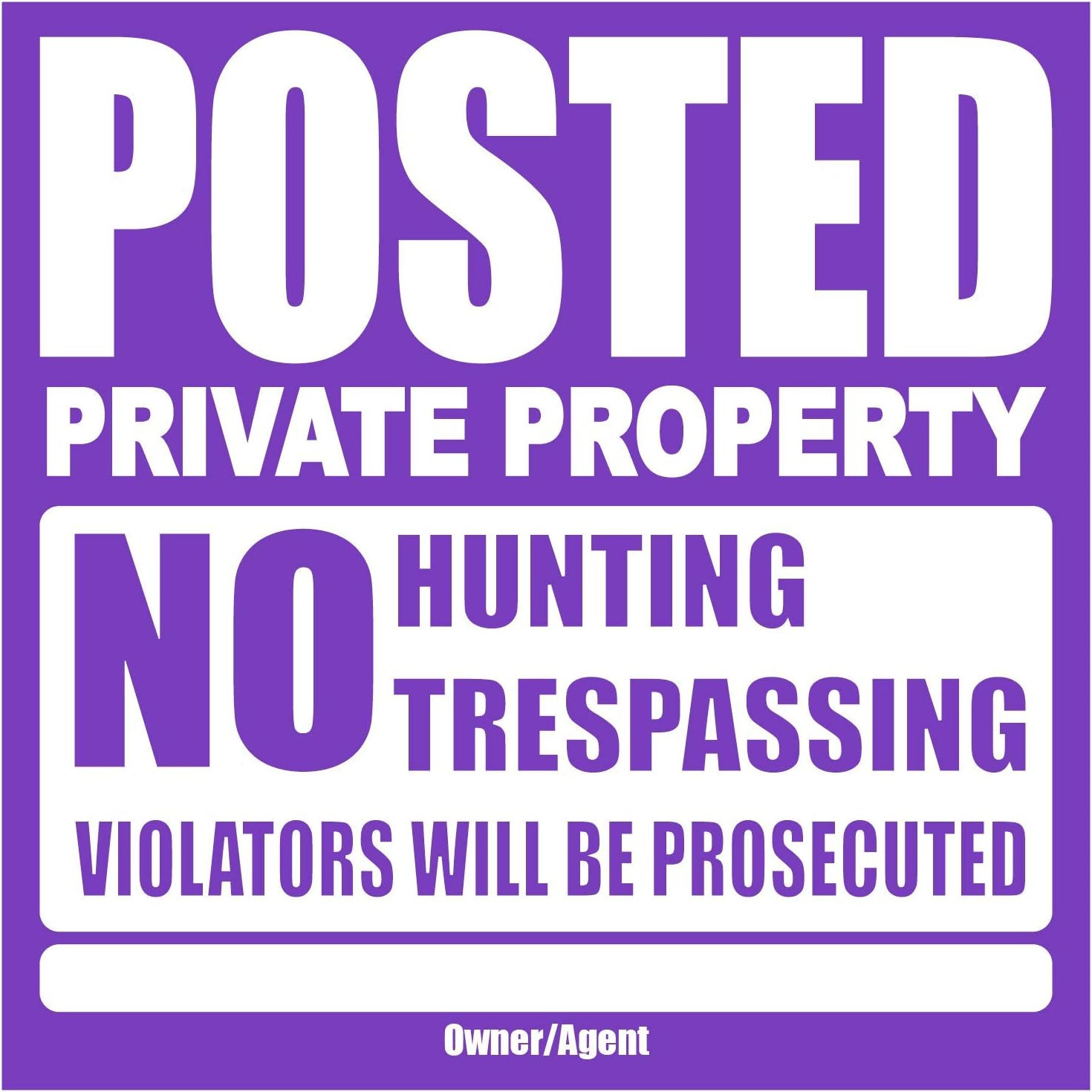 25 Pack Posted Private Property Sign 11&Prime;x11&Prime; Tyvek No Trespassing Hunting Purple