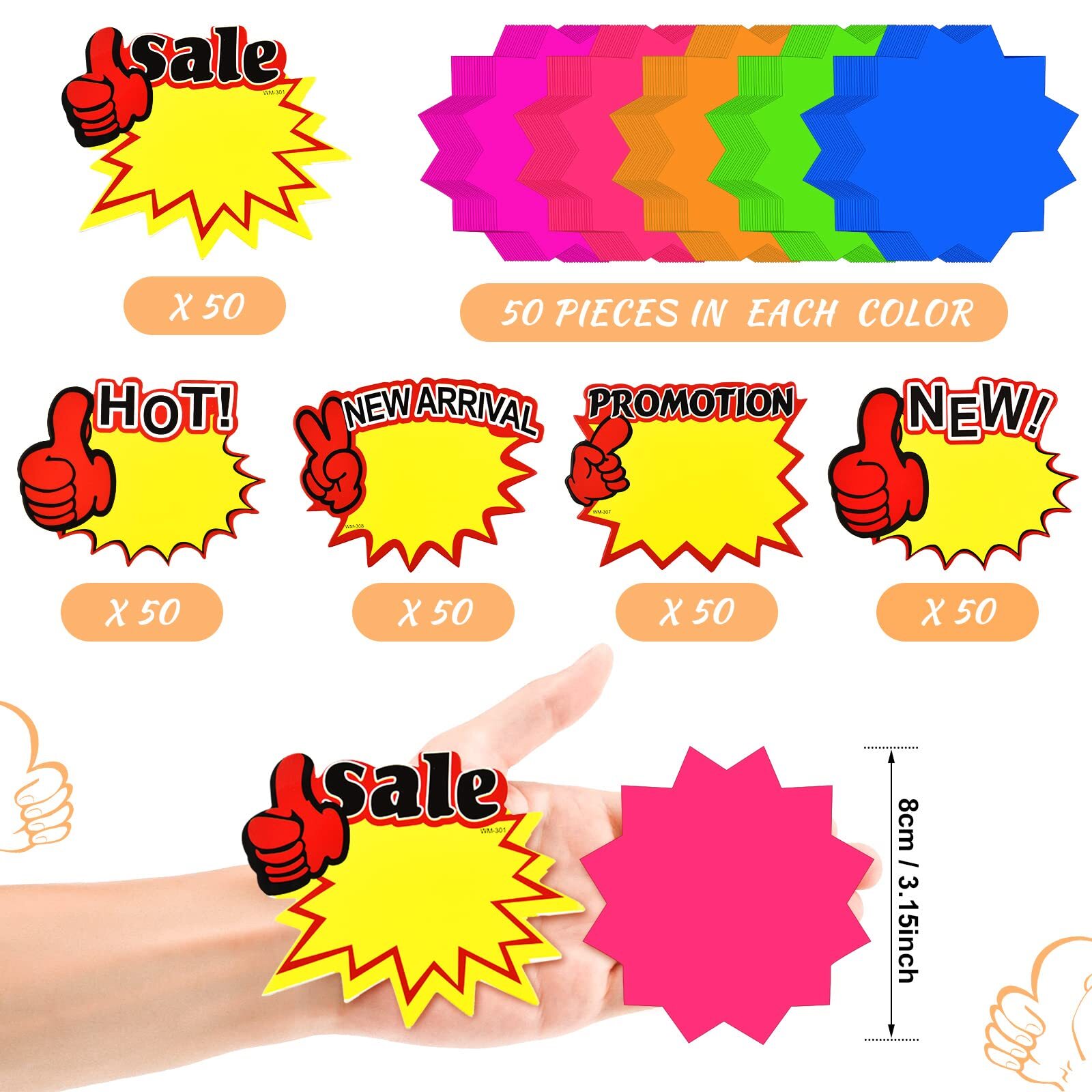 500 Pcs Burst Sign Blank Paper Price Tags for Retail Garage Market