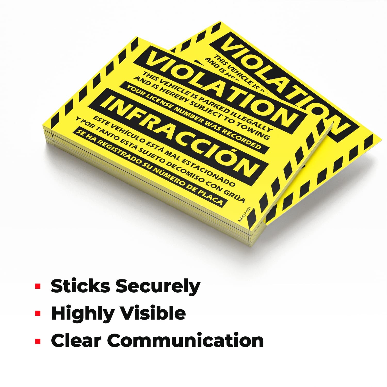 MESS Parking Violation Stickers 100 Pack Yellow 8x5in Bilingual Spanish Tow Warn