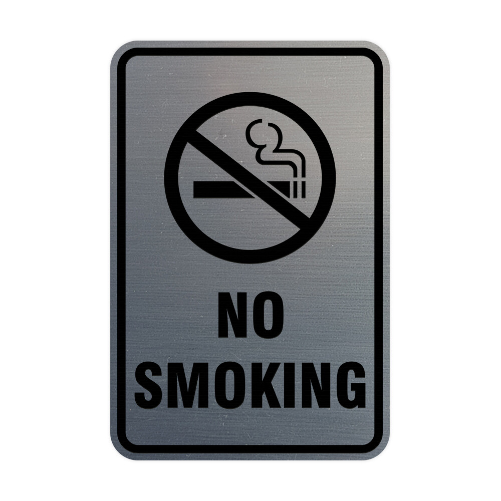 Signs ByLITA Portrait Round No Smoking Sign (Brushed Silver) – Small 4×6&Prime;