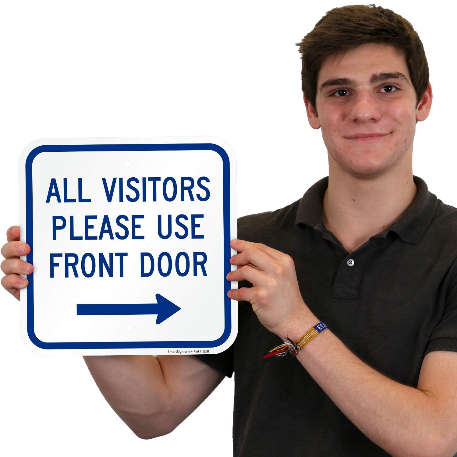 All Visitors Please Use Front Door Sign Right Arrow Aluminum 12×12 Inch