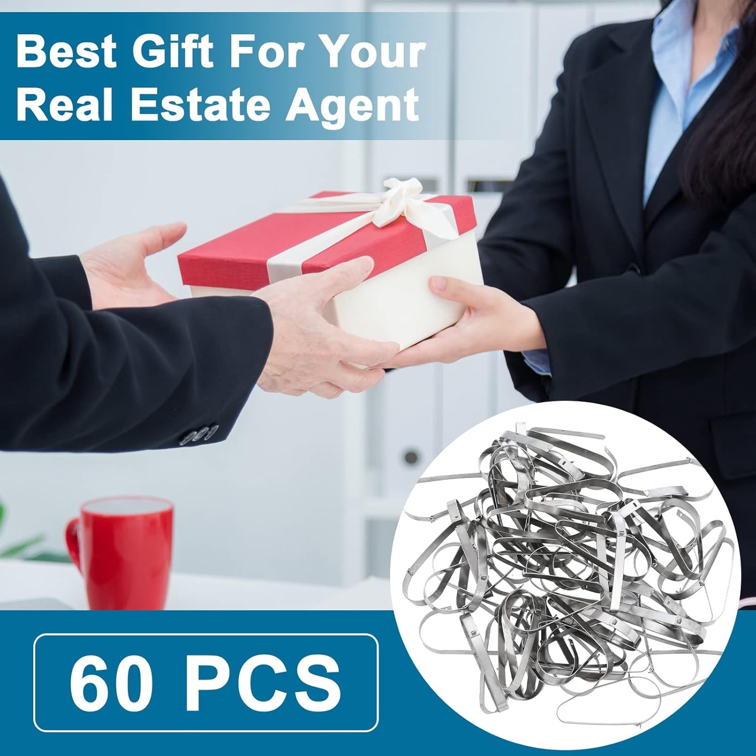 Sosation 60 Pieces Stainless Steel Real Estate Sign Rider Clips Metal Silver