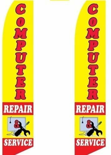 2 (two) Pack Tall Swooper Flags Computer Repair Service Red Yellow Images