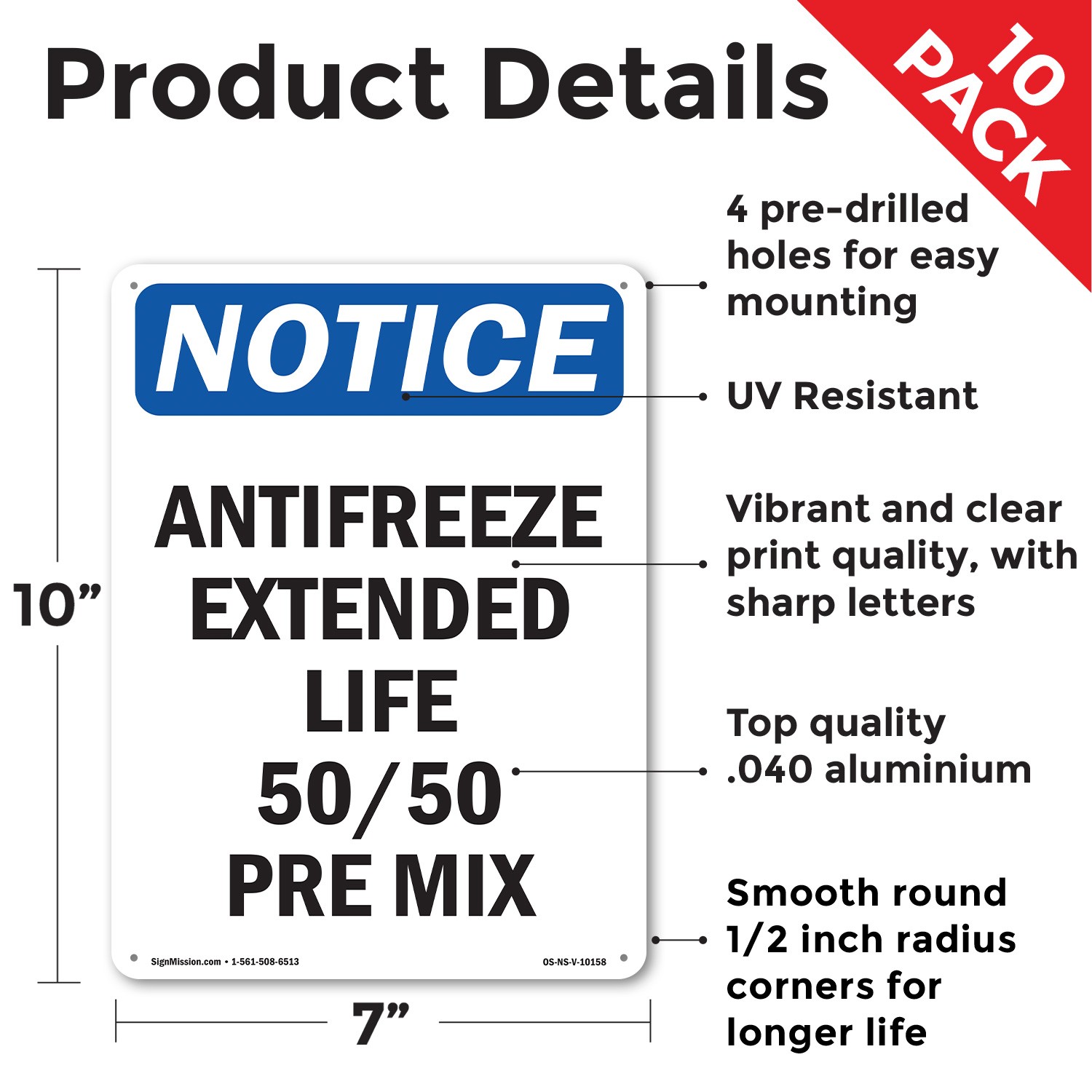 Antifreeze Extended Life 50 50 Pre Mix OSHA Notice Sign Or Decal – 5 or 10 Pack