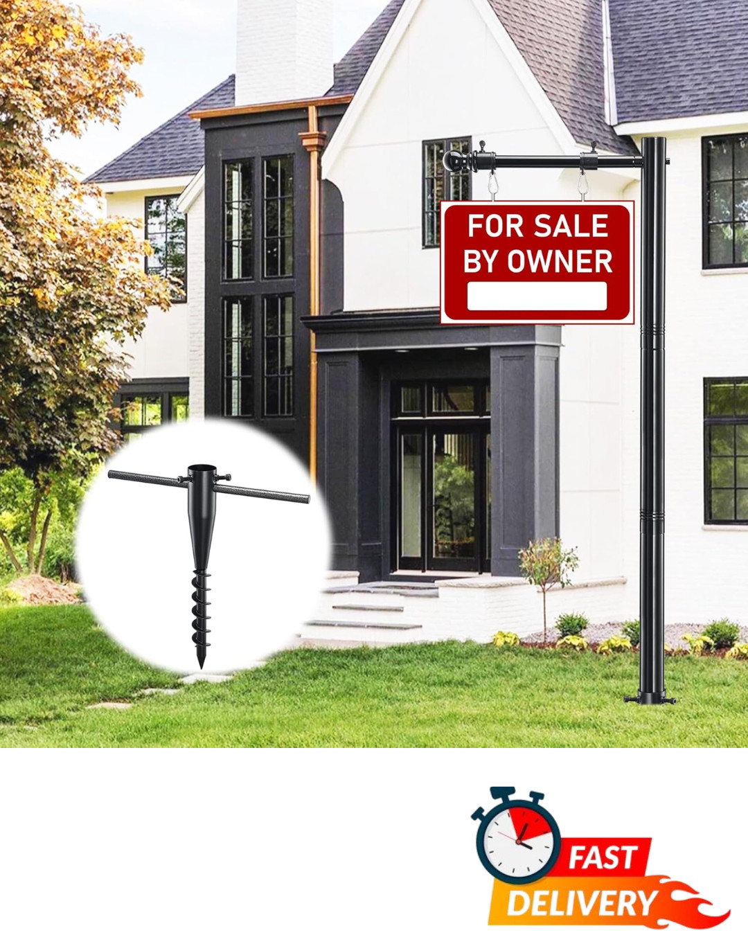 100&Prime; Real Estate Yard Sign Post Black Open House For Sale Rent 35&Prime; Arm