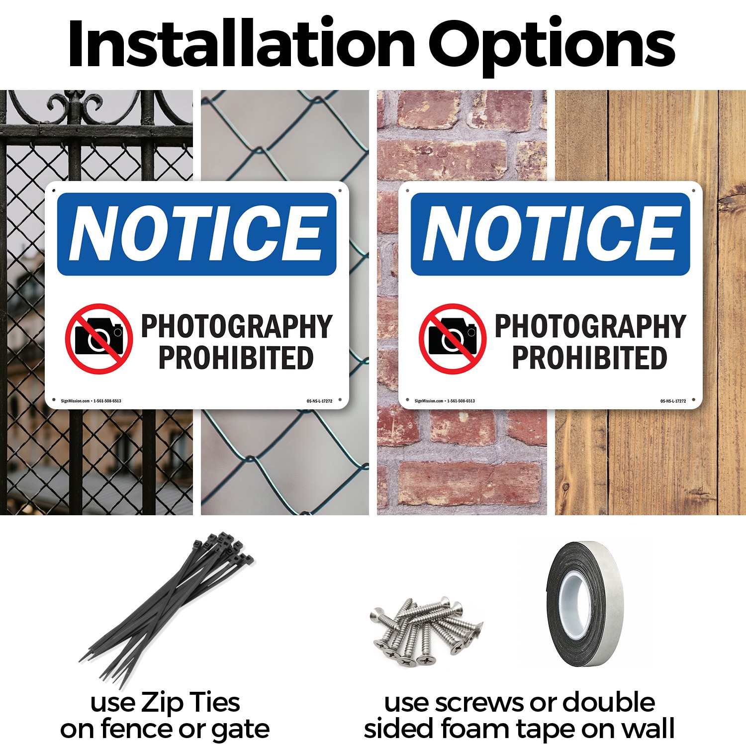Photography Prohibited OSHA Notice Sign Metal, Plastic, Or Decal – 5 or 10 Pack